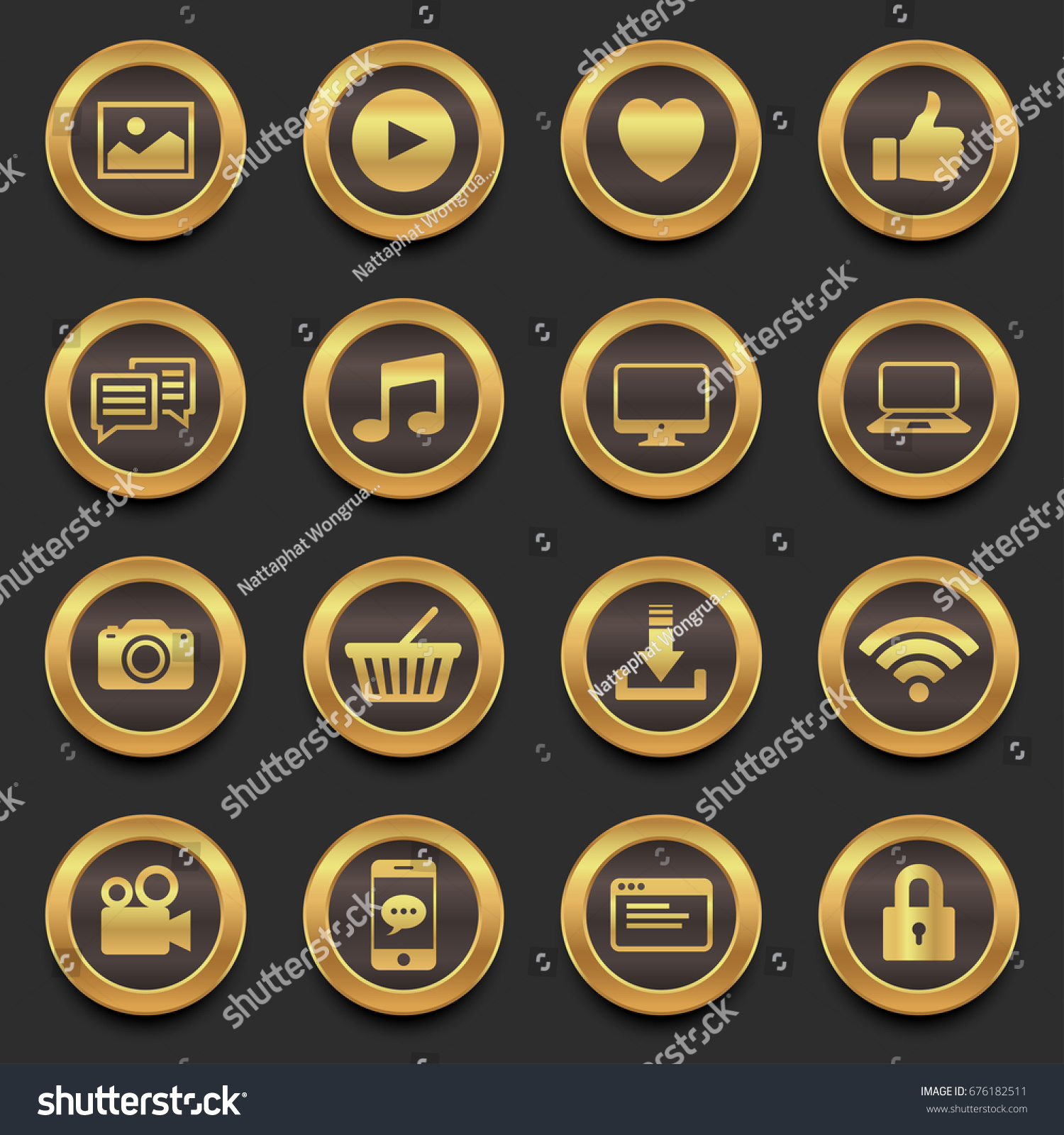 Gold Social Media Premium Icons Vector Stock Vector (Royalty Free ...
