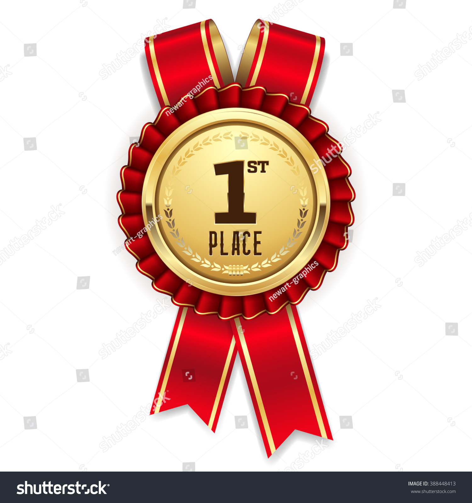 Gold 1st Place Rosette Badge Red Stock Vector (Royalty Free) 388448413