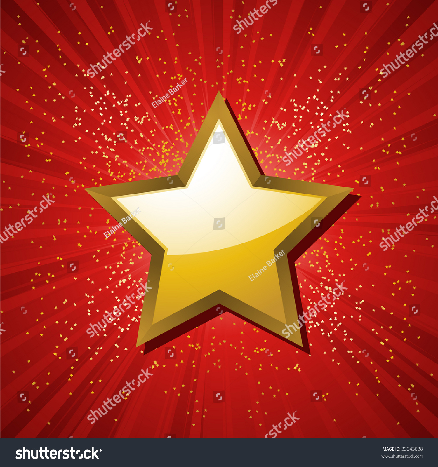 Gold Star On A Festive Red Star Burst Background With Glitter Burst ...