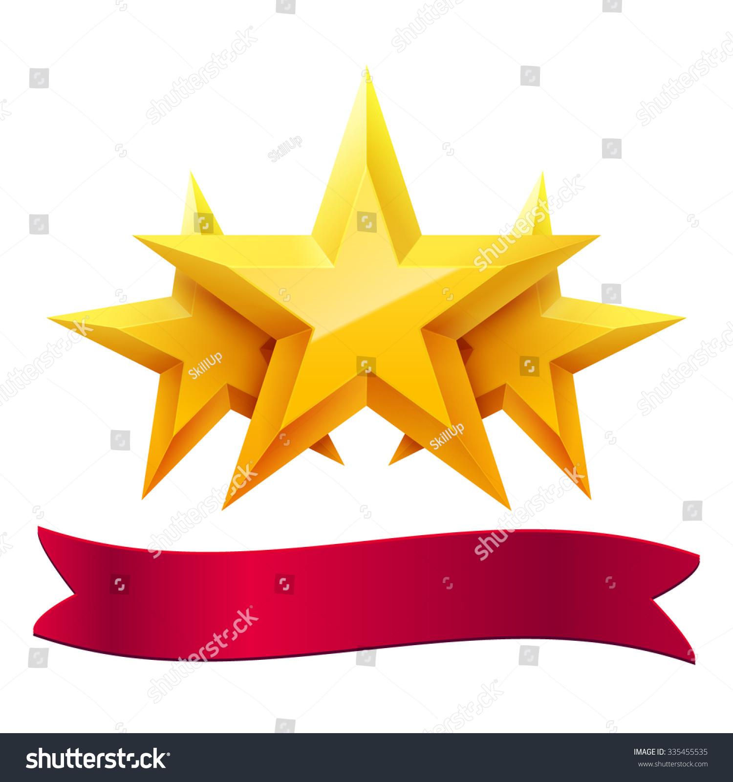 Gold Stars Award With Red Ribbon With Space For Text. Vector ...