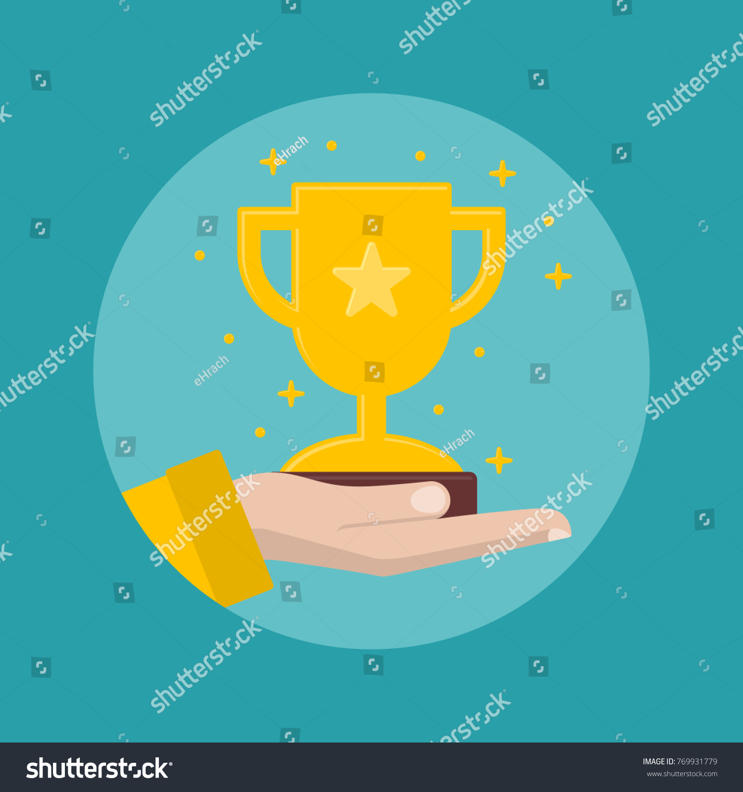 Gold Trophy Hand Award Winner Achievement Stock Vector (Royalty Free ...