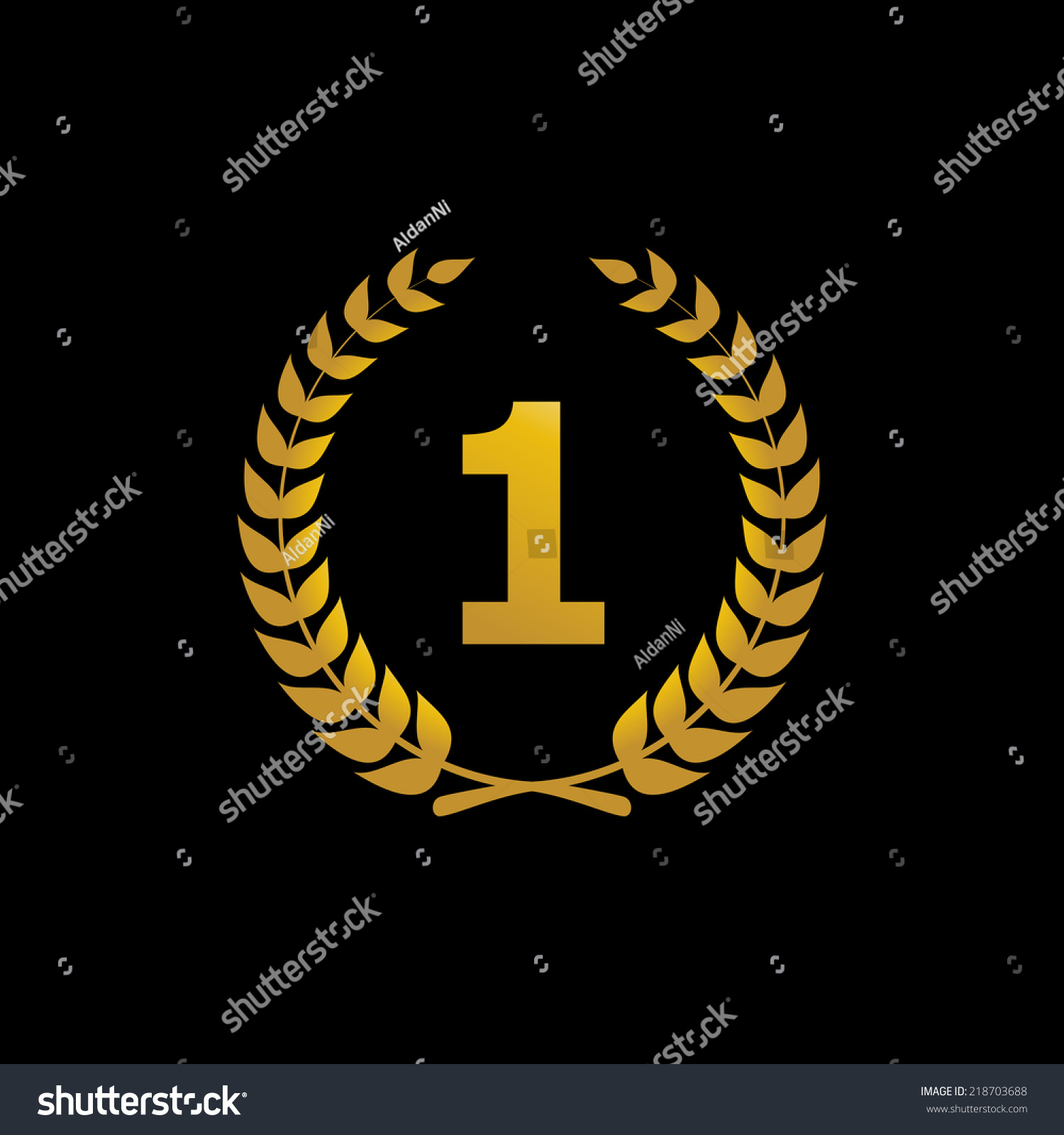 Gold Vector Silhouette Winner Icon With The Number 1. Laurel Wreath, A ...