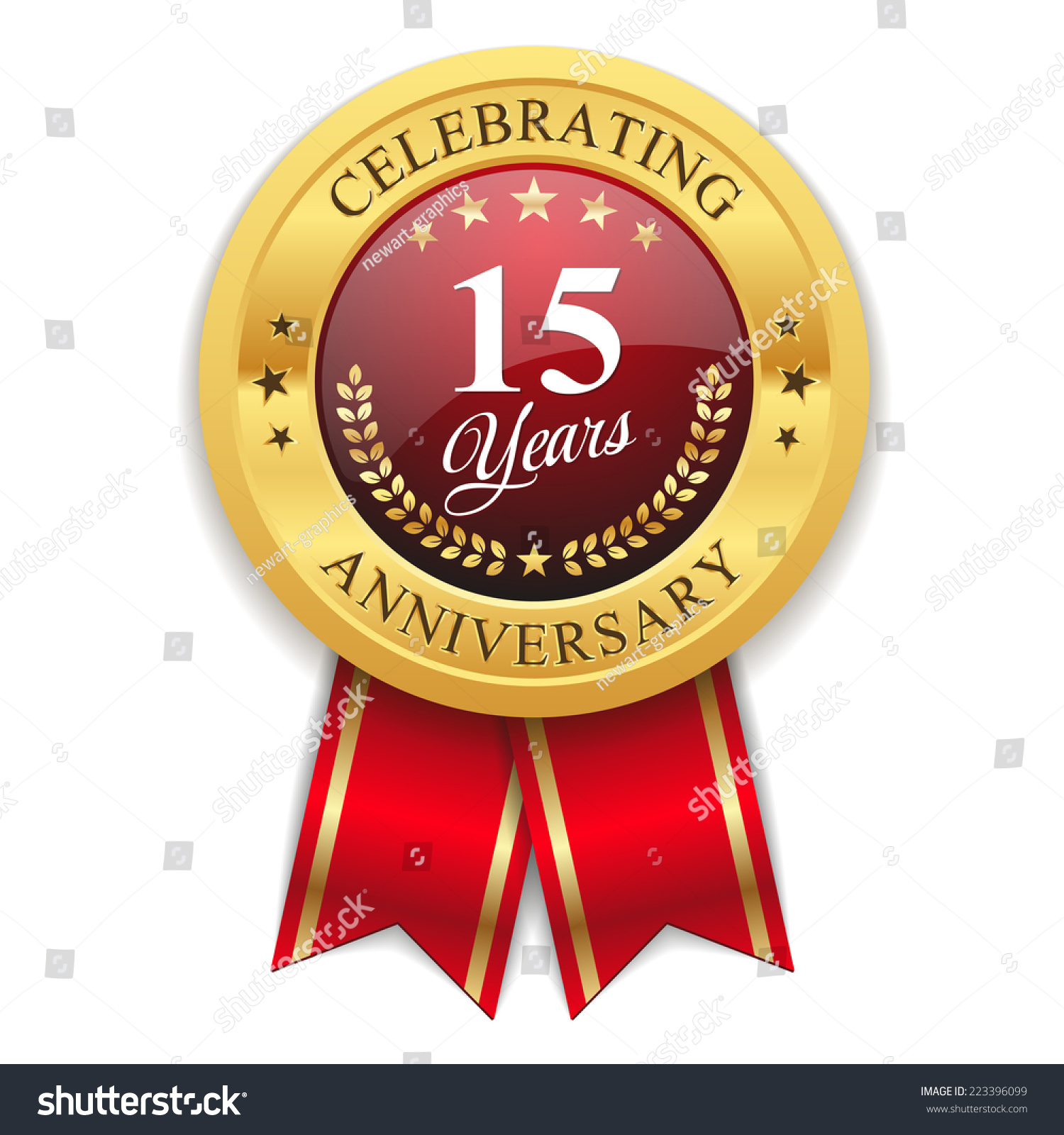 Gold 15 Years Anniversary Badge Red Stock Vector 223396099 - Shutterstock