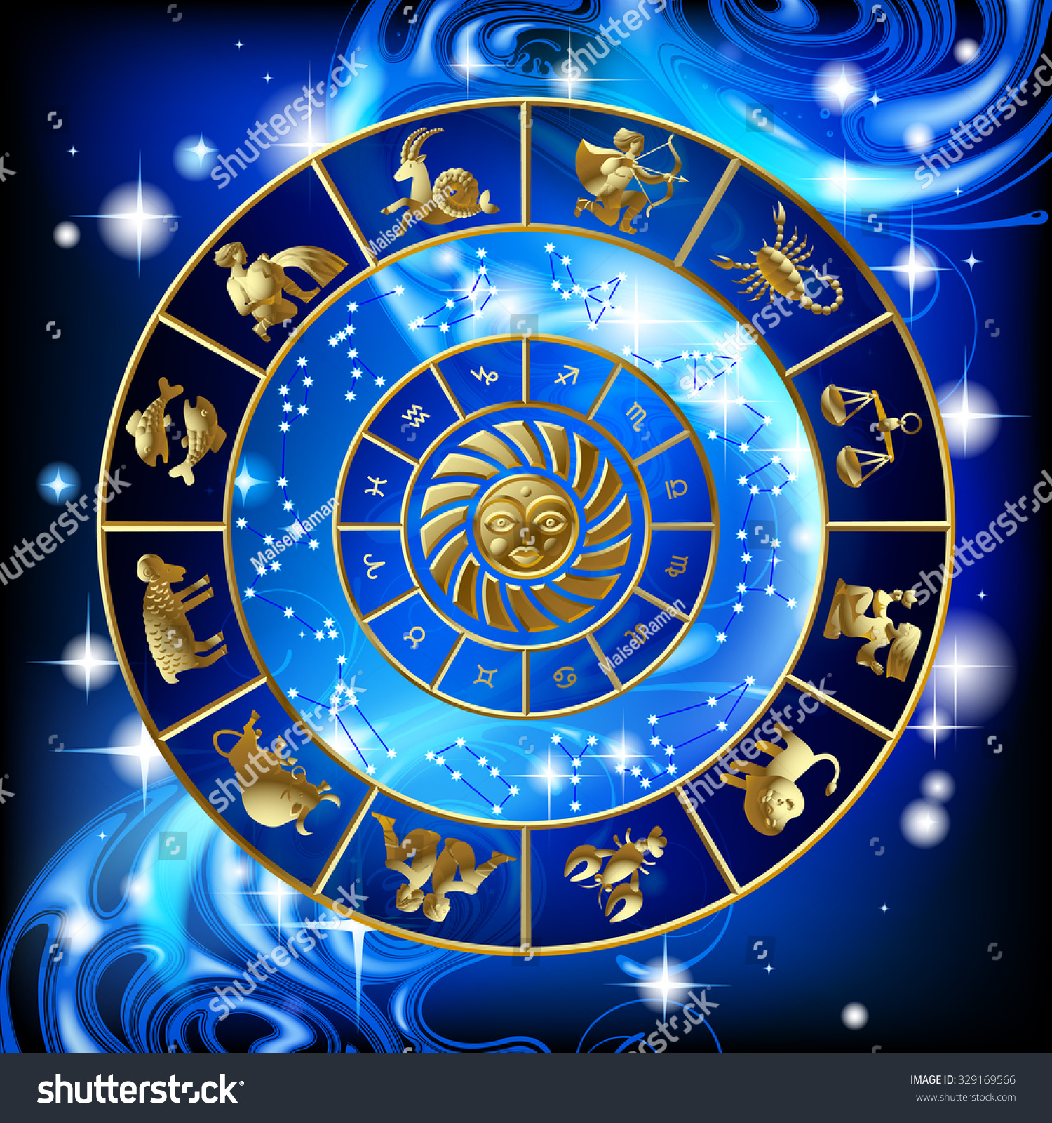 Gold Zodiac Circle Signs Constellations Calendar Stock Vector 329169566 ...