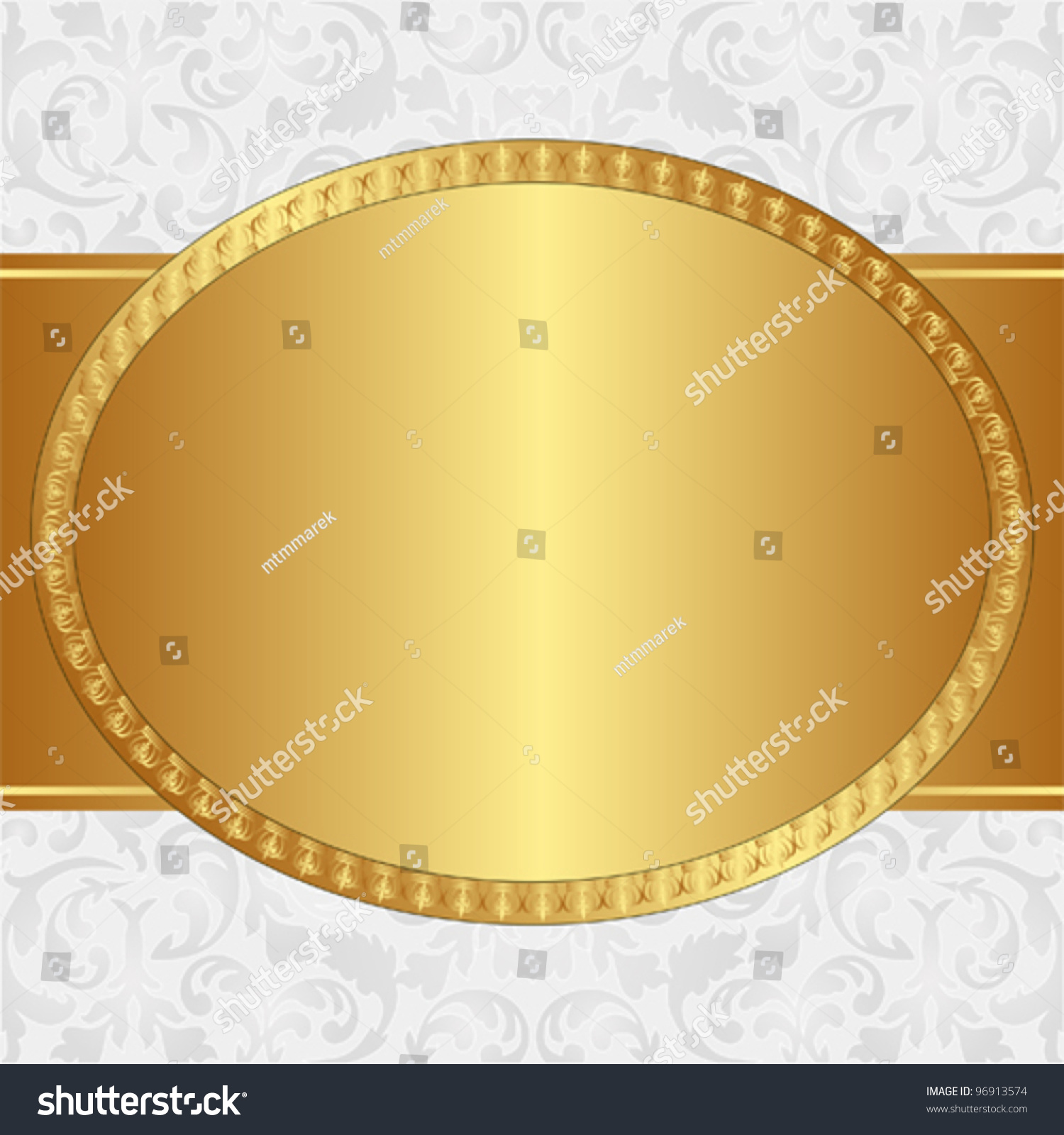 Golden Background Oval Frame Floral Ornaments Stock Vector 96913574 ...