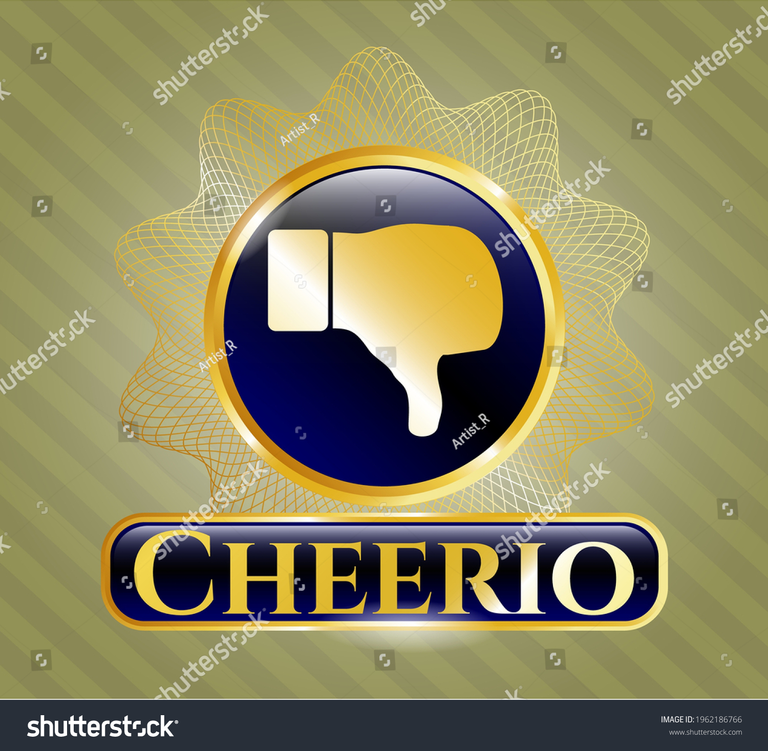 SVG of Golden badge or emblem with dislike icon and Cheerio text inside svg