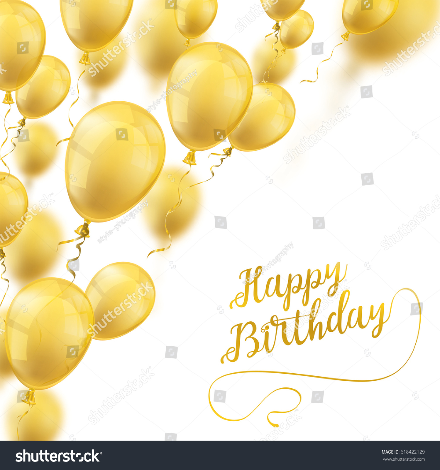 Golden Balloons On White Text Happy Stock Vector (Royalty Free) 618422129