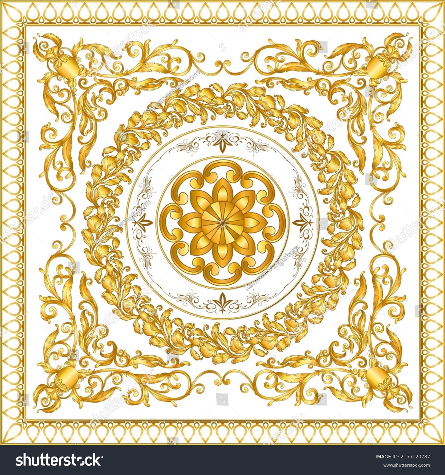 Golden Baroque Scrolls Rosette On White Stock Vector (royalty Free 