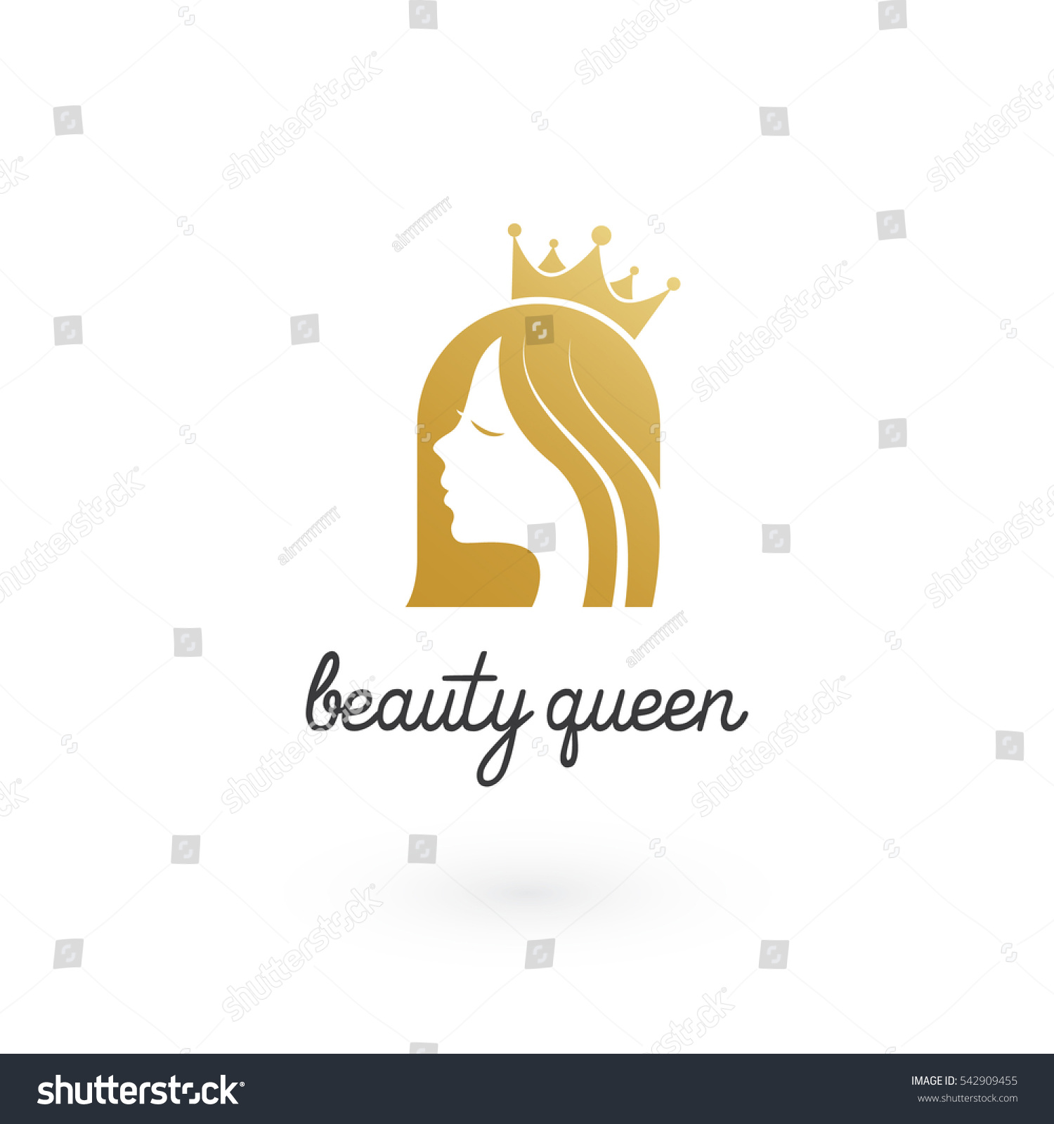 Golden Beauty Queen Crown Logo Stock Vector 542909455 ...