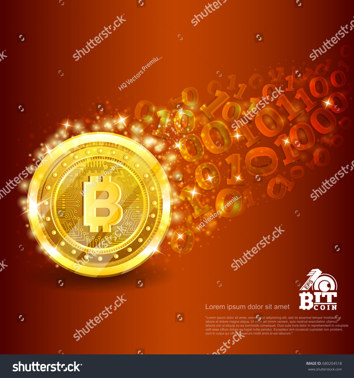 SVG of Golden bit coin with trail from binary code on brown. Abstract vector glossy business background svg