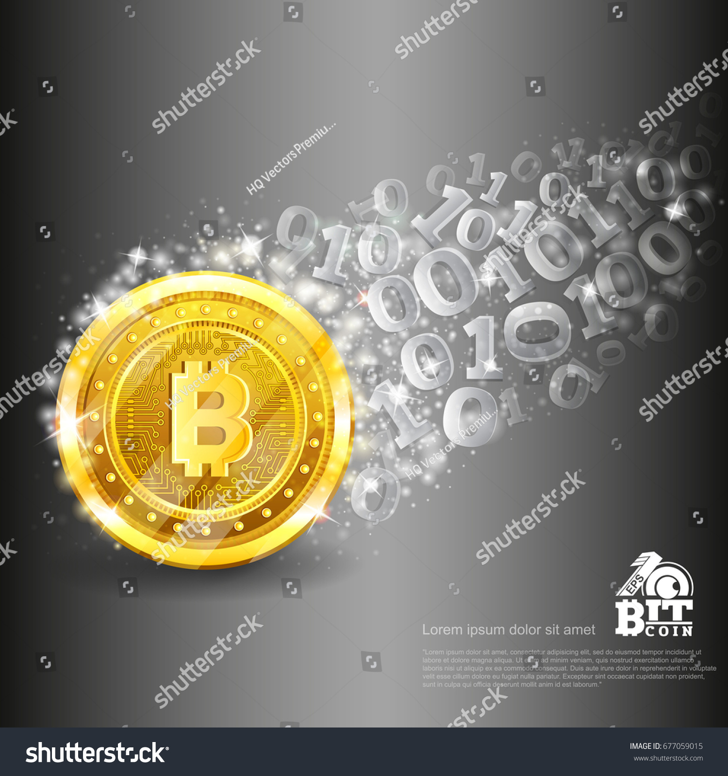 SVG of Golden bit coin with trail from binary code on silver. Abstract vector glossy business background svg