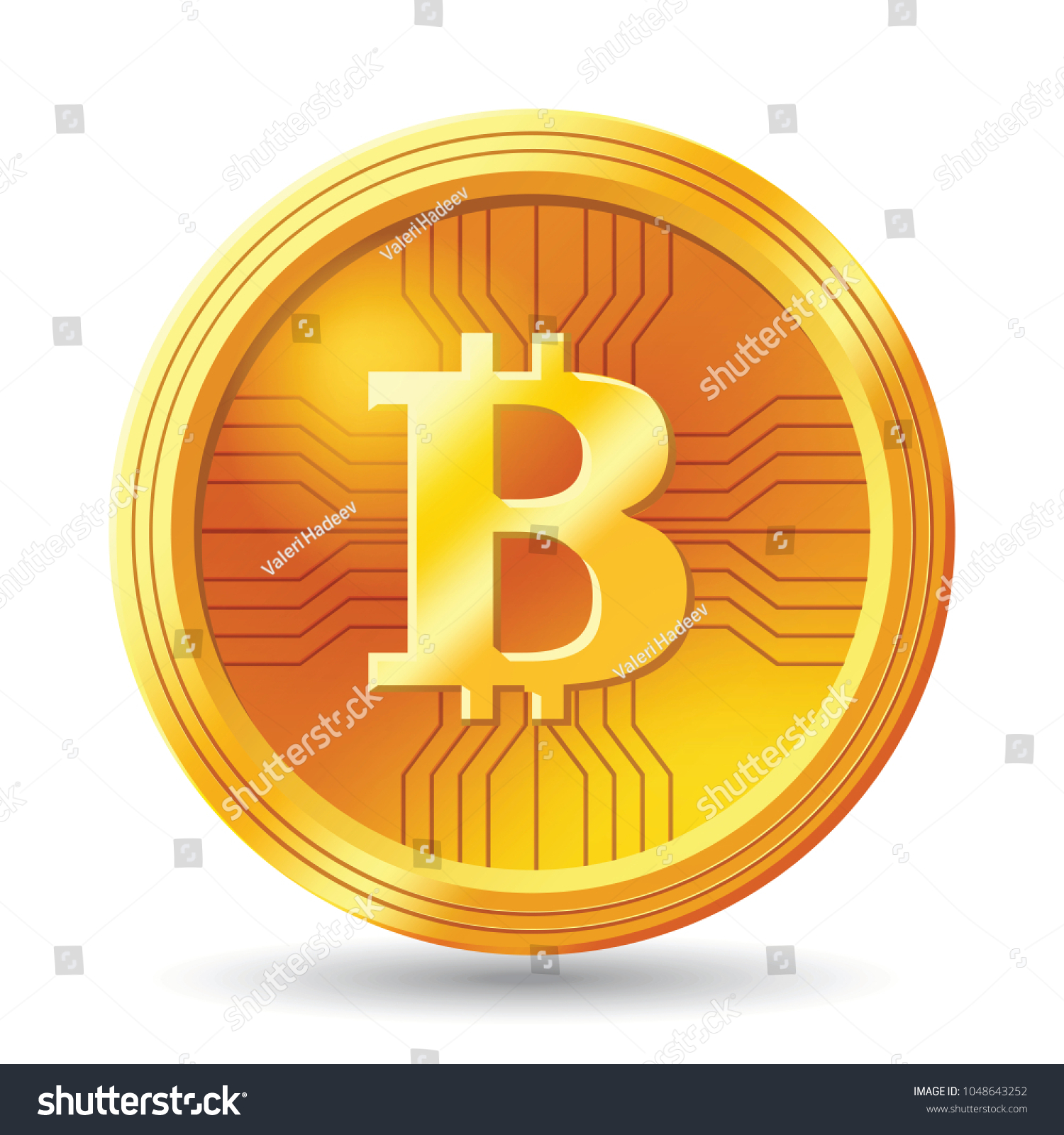 Golden Bitcoin Coin Crypto Currency Golden Stock Vector Royalty Free 1048643252