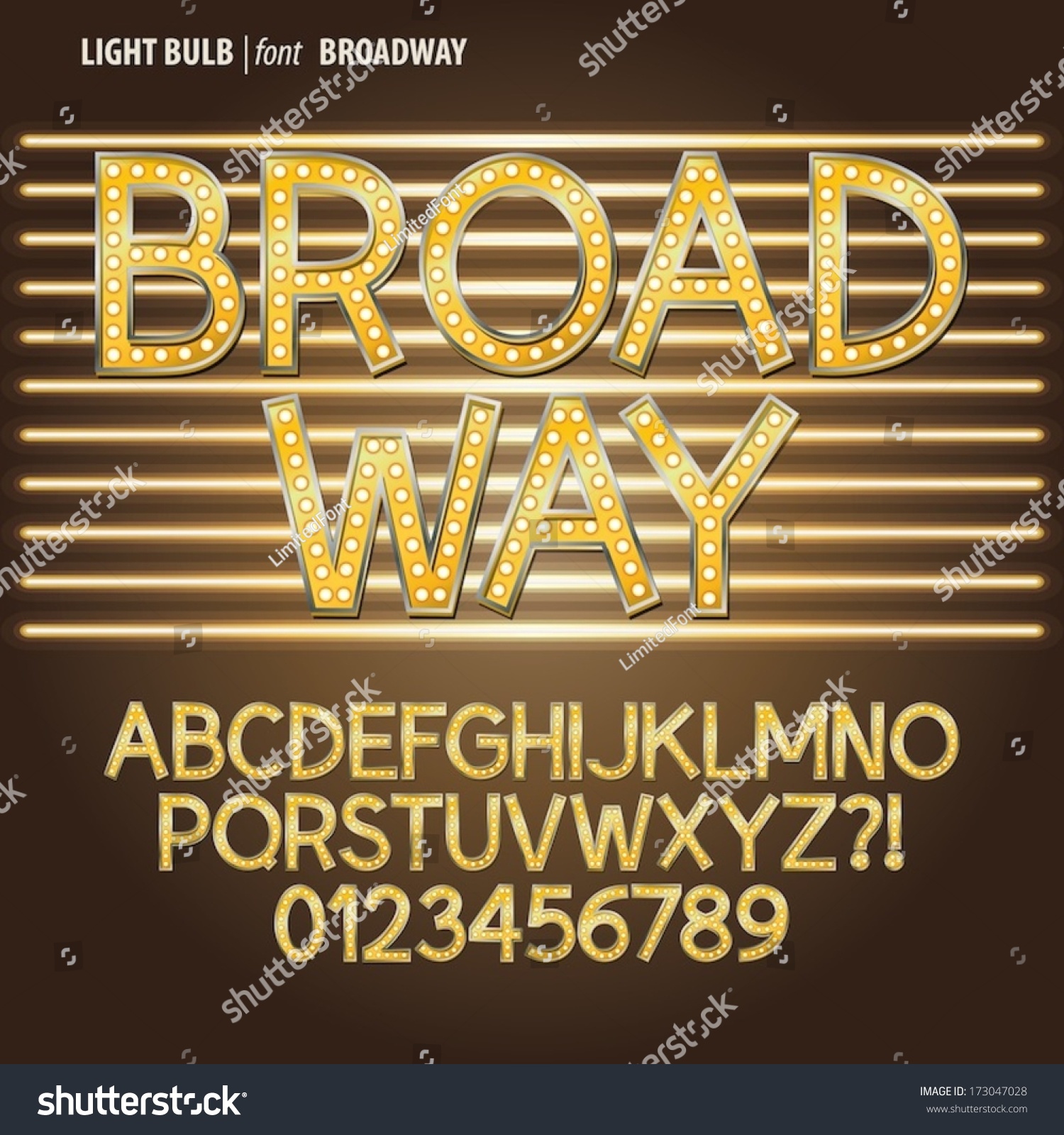 SVG of Golden Broadway Light Bulb Alphabet and Digit Vector svg