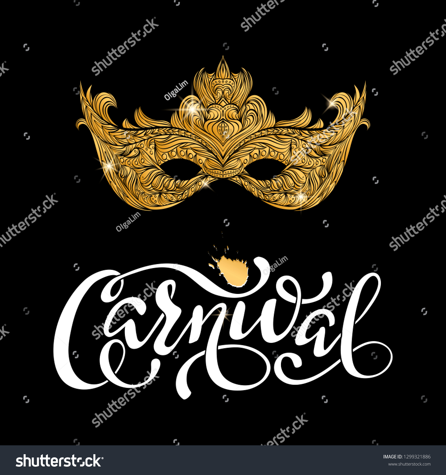 Golden Carnival Mask On Black Background Stock Vector (Royalty Free ...