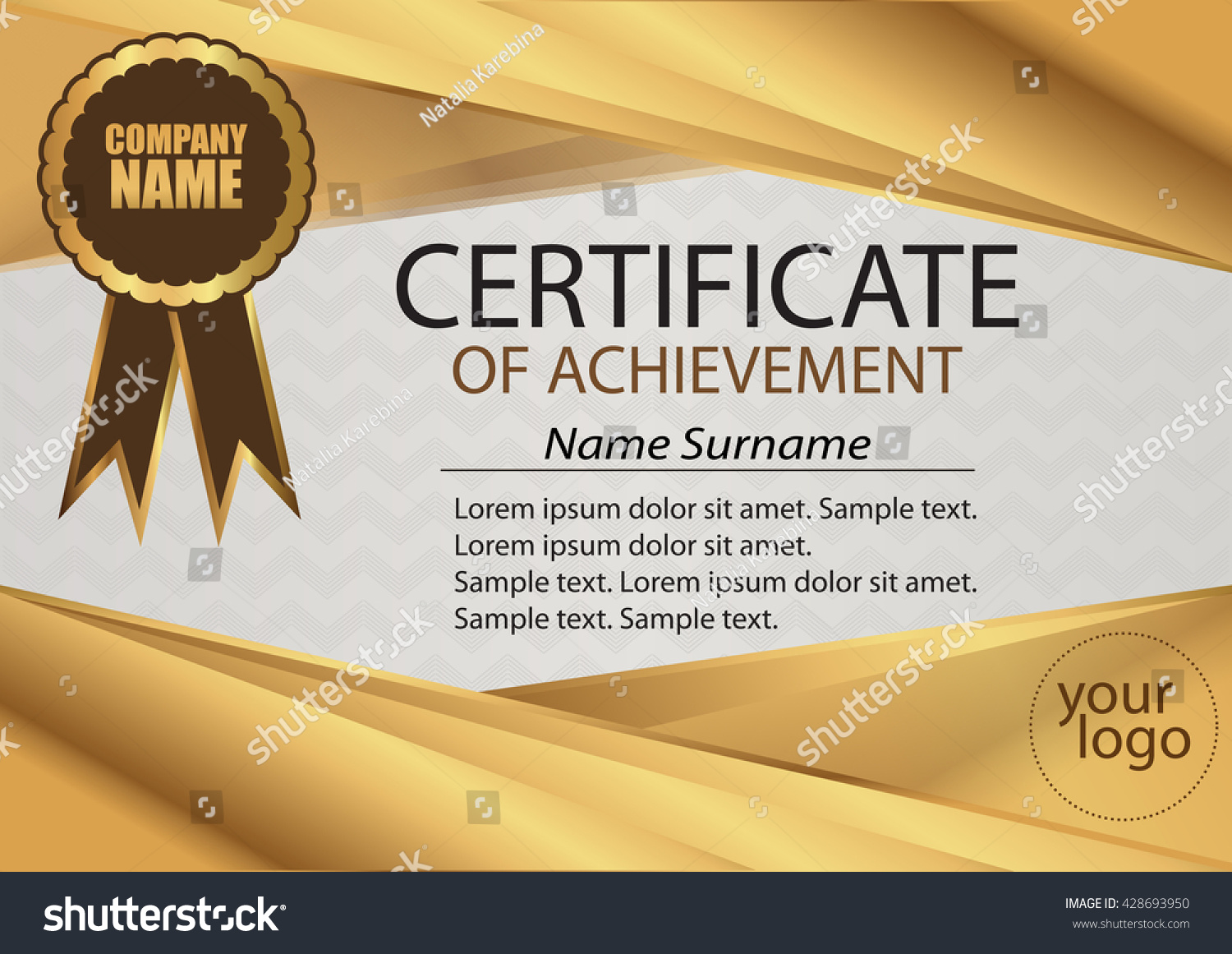 Golden Certificate Diploma Template Frame Text Stock Vector (Royalty ...