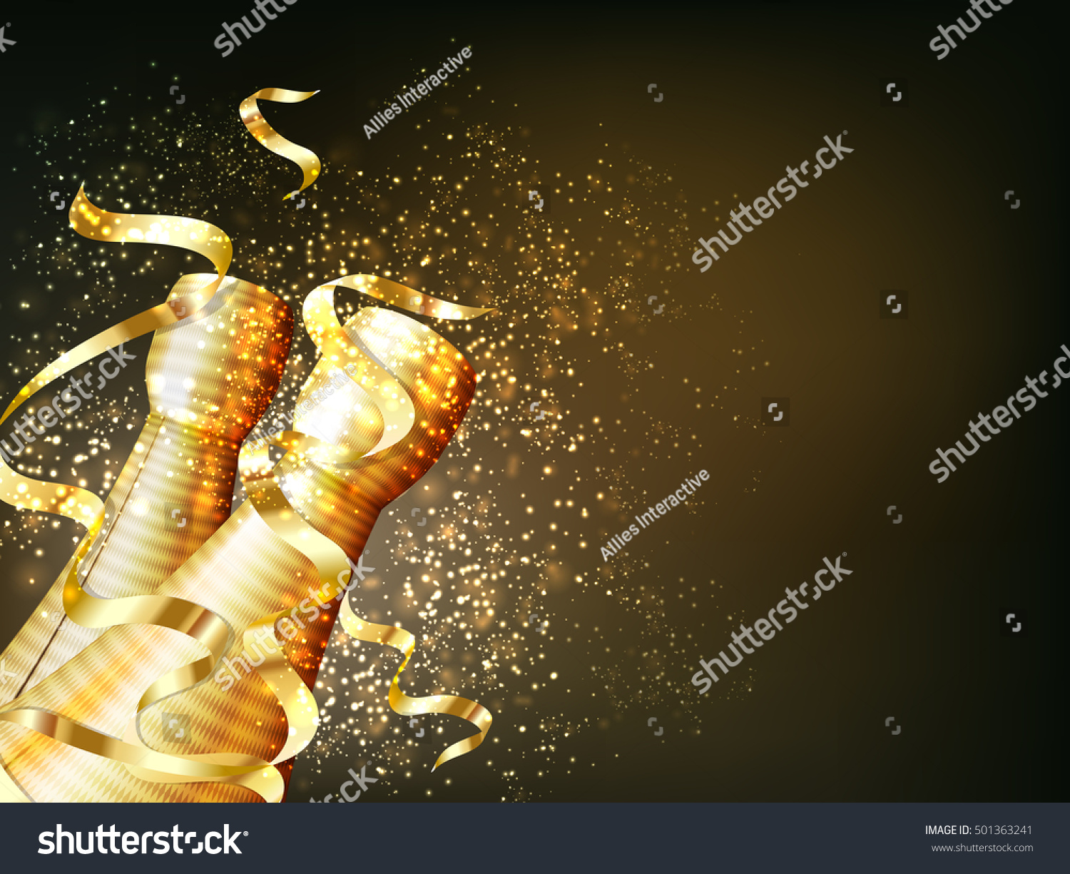 Golden Champagne Bottles On Shiny Background Stock Vector Royalty Free