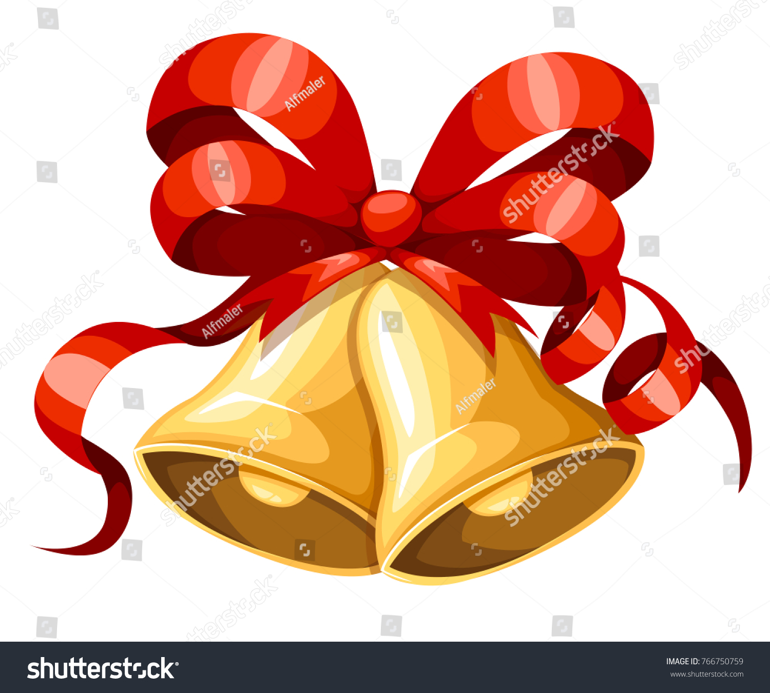 赤いリボンと蝶結びの金色のクリスマスベル クリスマスの飾り 鈴のアイコン 白い背景にベクターイラスト ウェブサイトページとモバイルアプリデザイン のベクター画像素材 ロイヤリティフリー