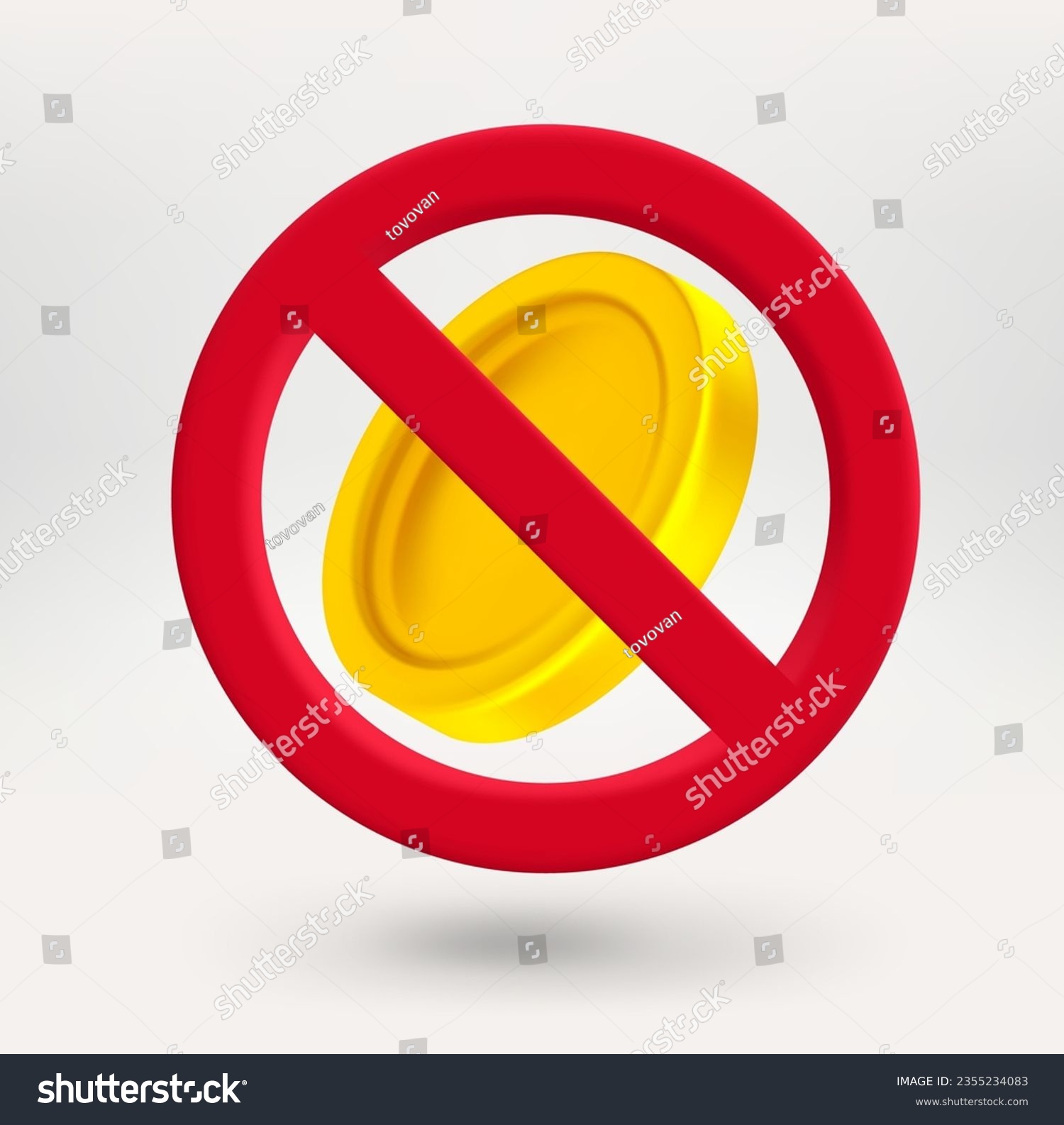 SVG of Golden coin in red circle with crossed line. 3d vector icon 
 svg