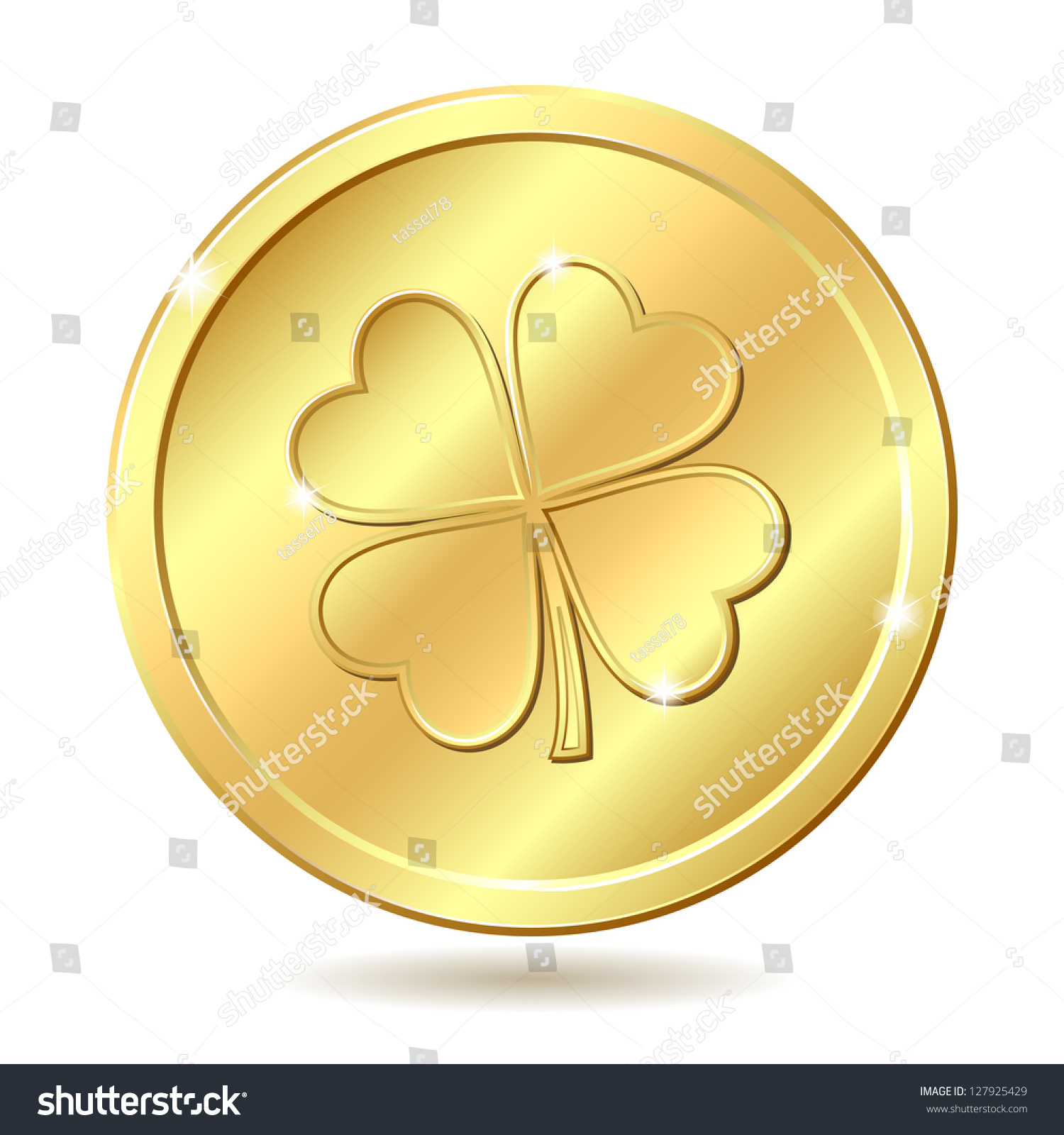 Golden Coin Four Leaf Clover St Stock Vector 127925429 ...