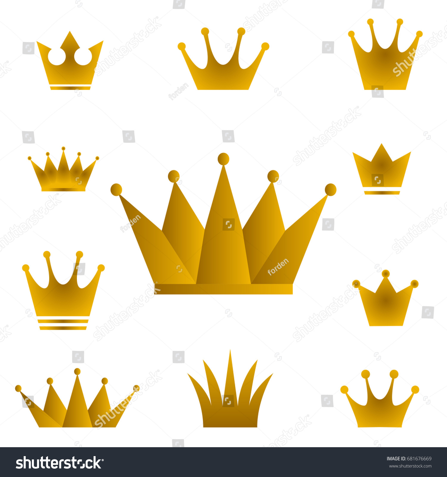 Golden Crowns Set Vector Gold Crown Stock Vector (royalty Free) 681676669