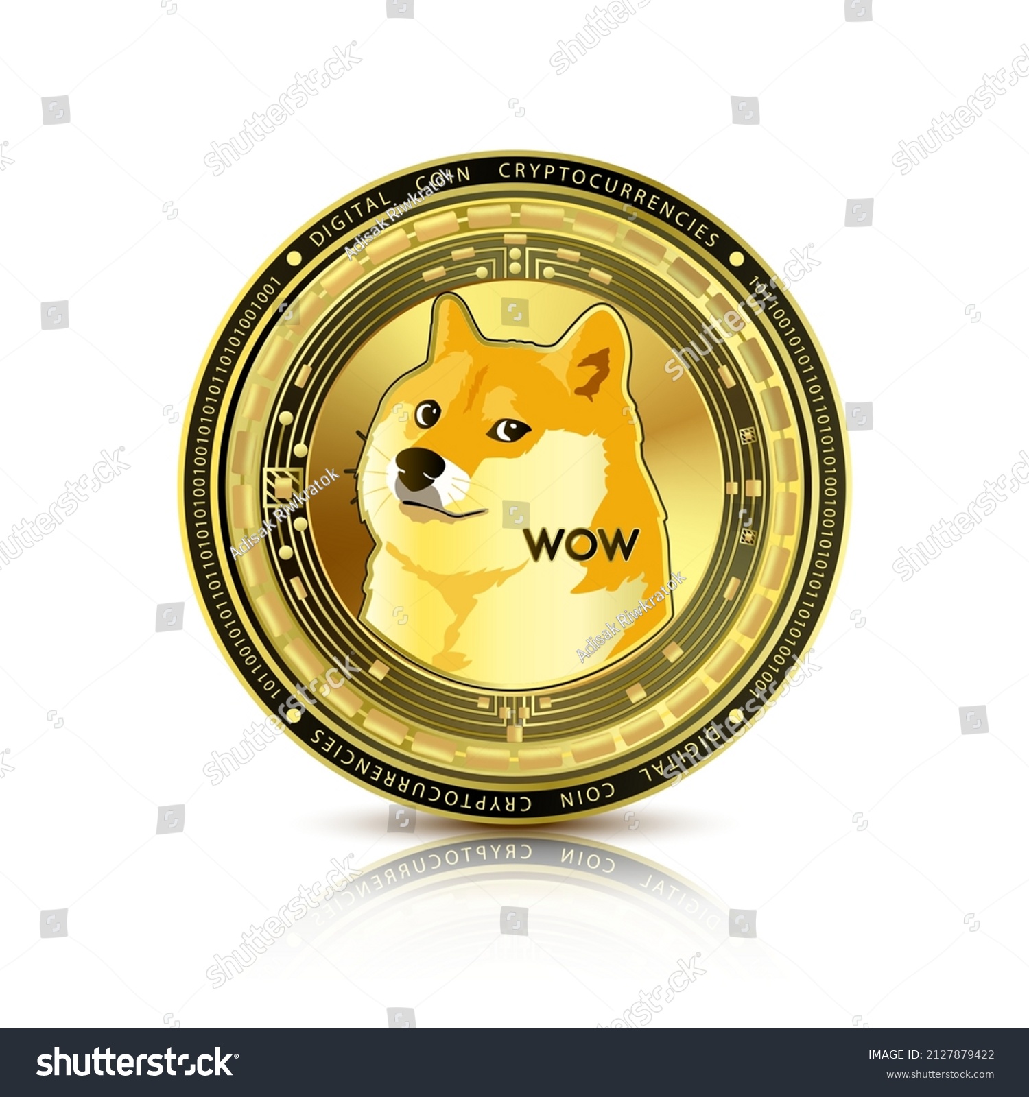 SVG of Golden Dogecoin currency coin. Electronic crypto currency technology. Digital cryptocurrency block chain market token. Realistic 3D vector. Isolated on white background. svg