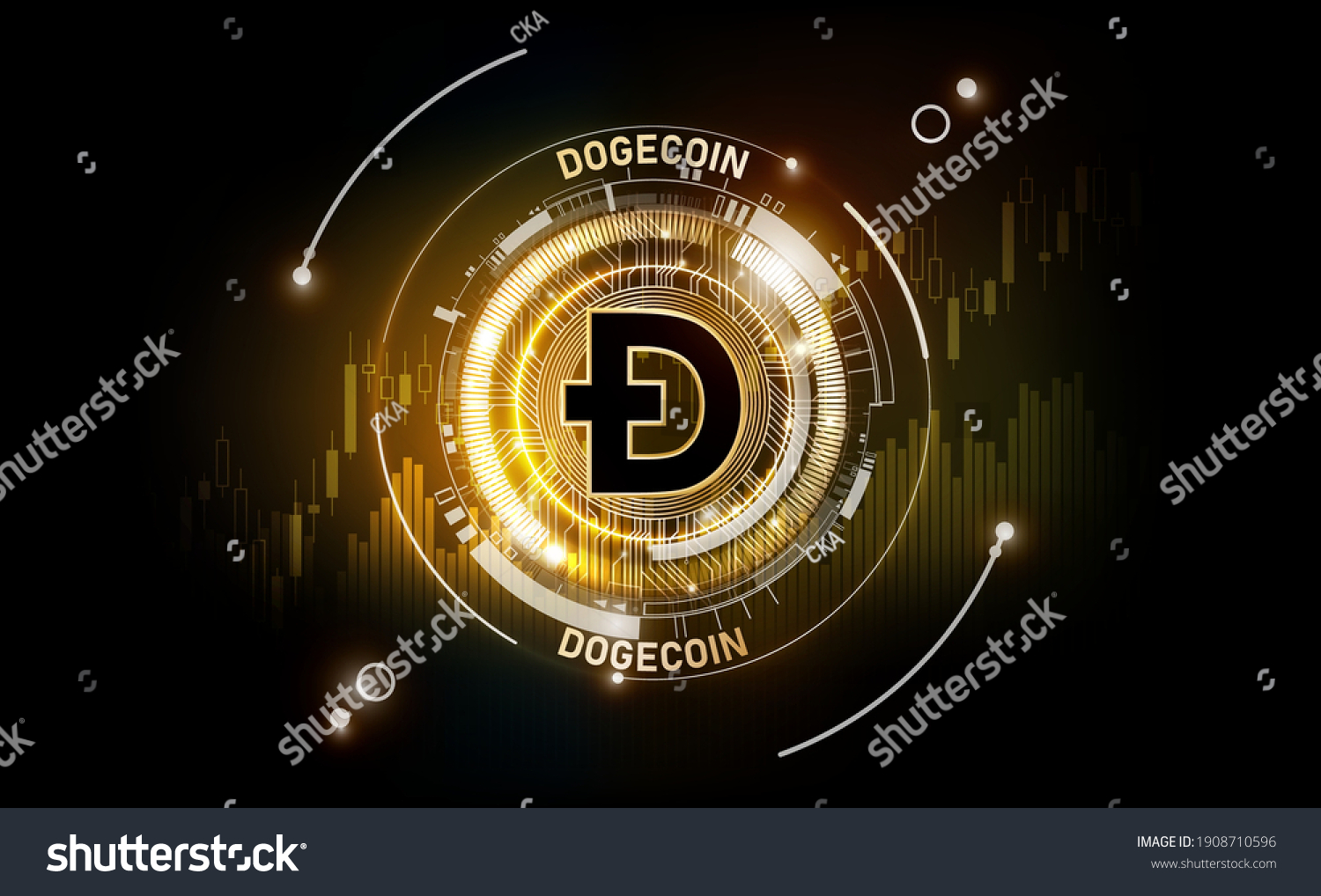 SVG of Golden Dogecoin digital currency, futuristic digital money on financial chart, Doge, Dogecoin technology abstract background concept, vector illustration svg