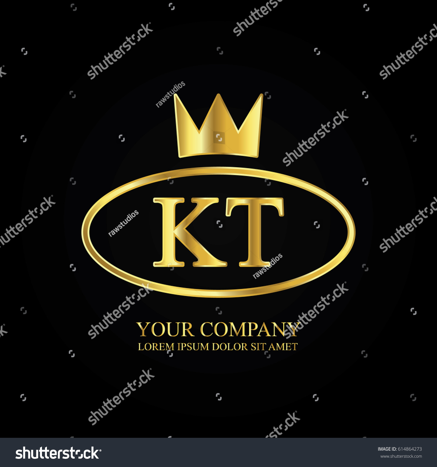 Golden Elegant Kt Initial Letter Crown Vector De Stock Libre De Regalias Shutterstock