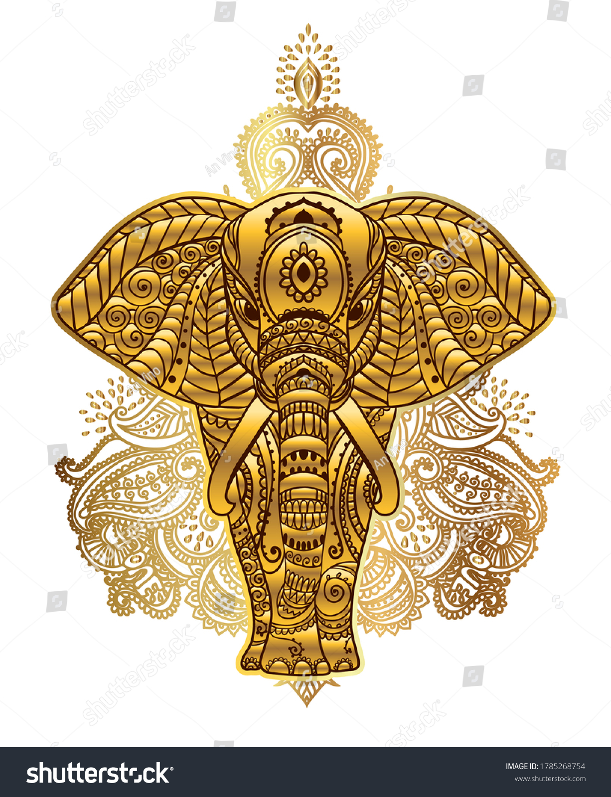 SVG of Golden elephant with mandala. Ornamental card. Vector illustration. Meditation, yoga, india, arabic for logos banners flyers svg