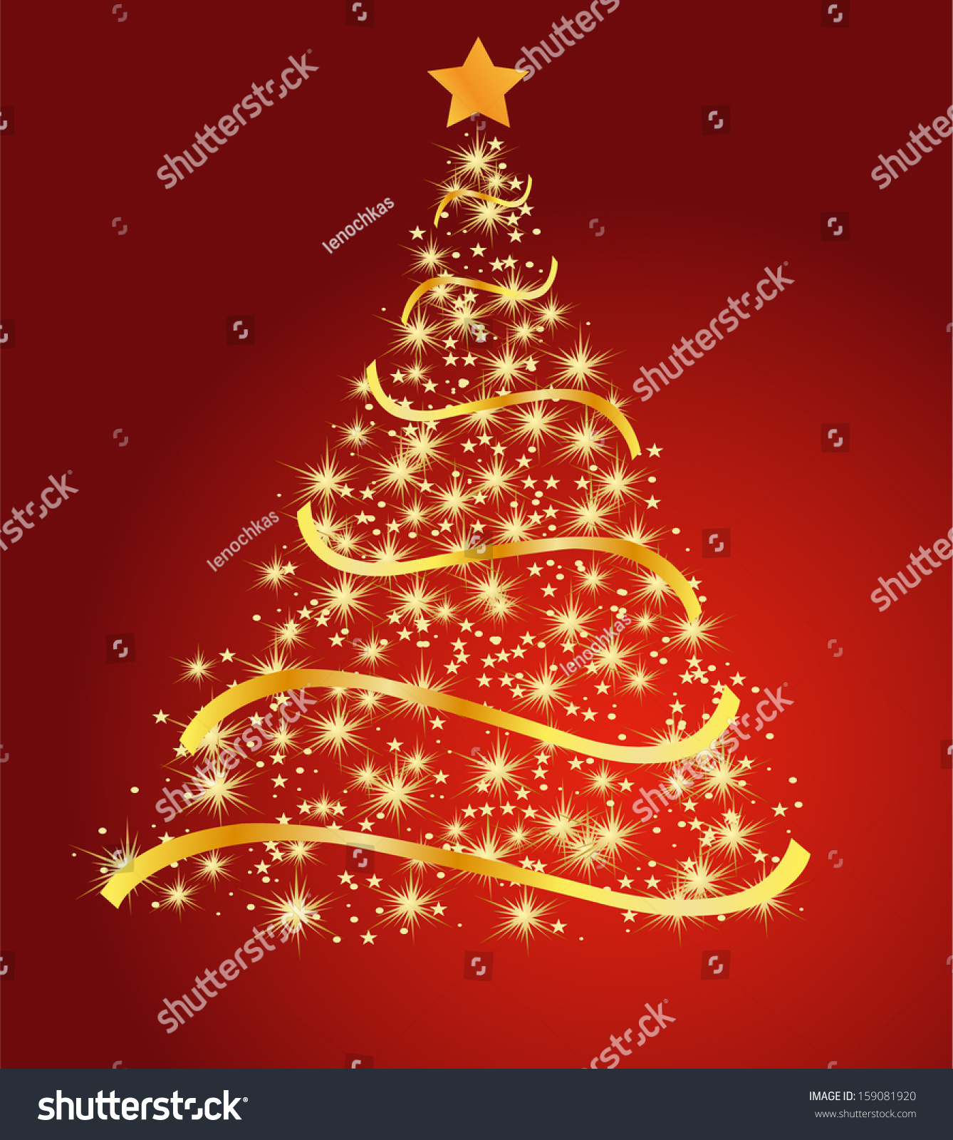 Golden Fir On Red Background Christmas Stock Vector 159081920 ...