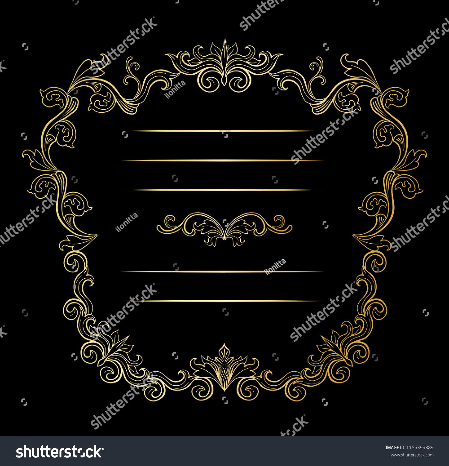 Golden Floral Border Frames Place Text Stock Vector (Royalty Free ...