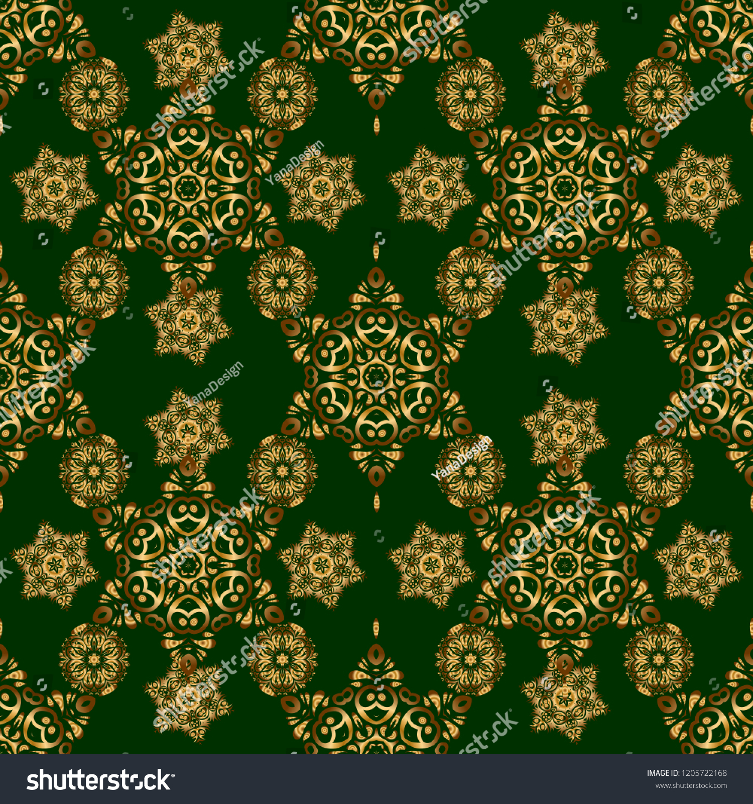 Golden Glitter Snowflakes On Green Background Stock Vector Royalty Free