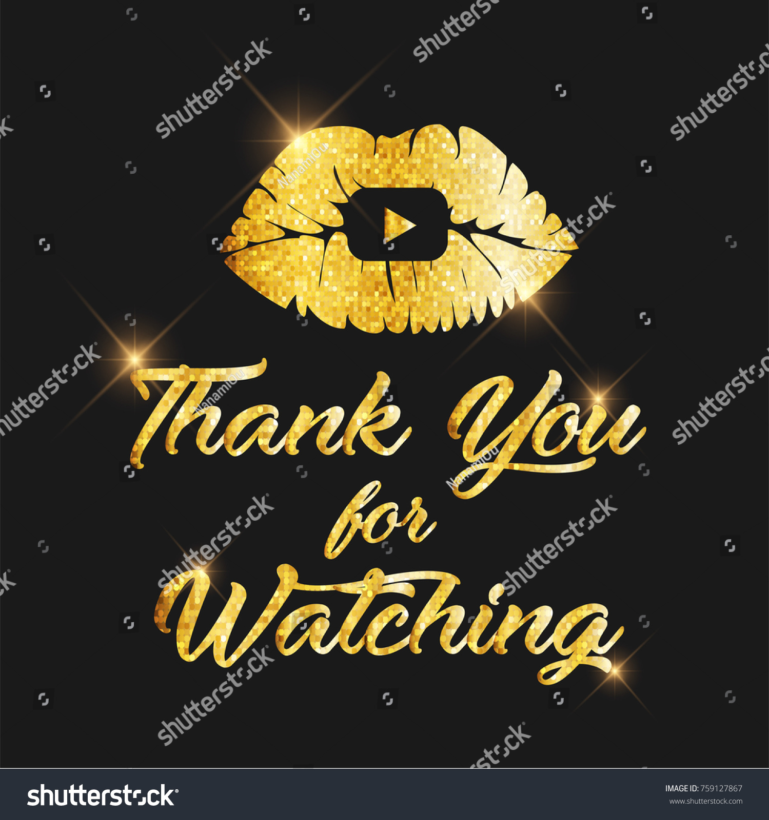 Golden Glitter Thank You Watching Text Image Vectorielle De Stock Libre De Droits