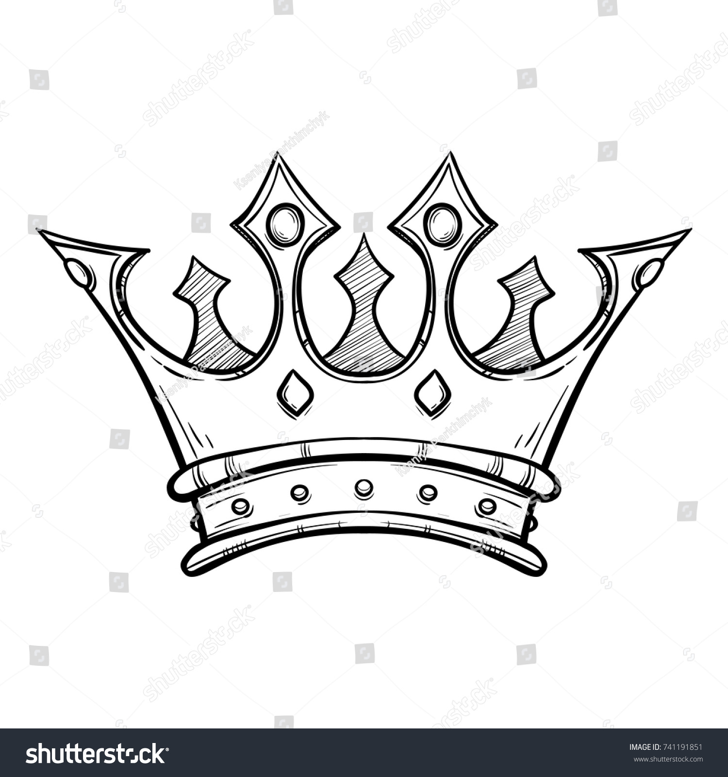 Golden King Crown Hand Drawn Vector Stock Vector (Royalty Free) 741191851