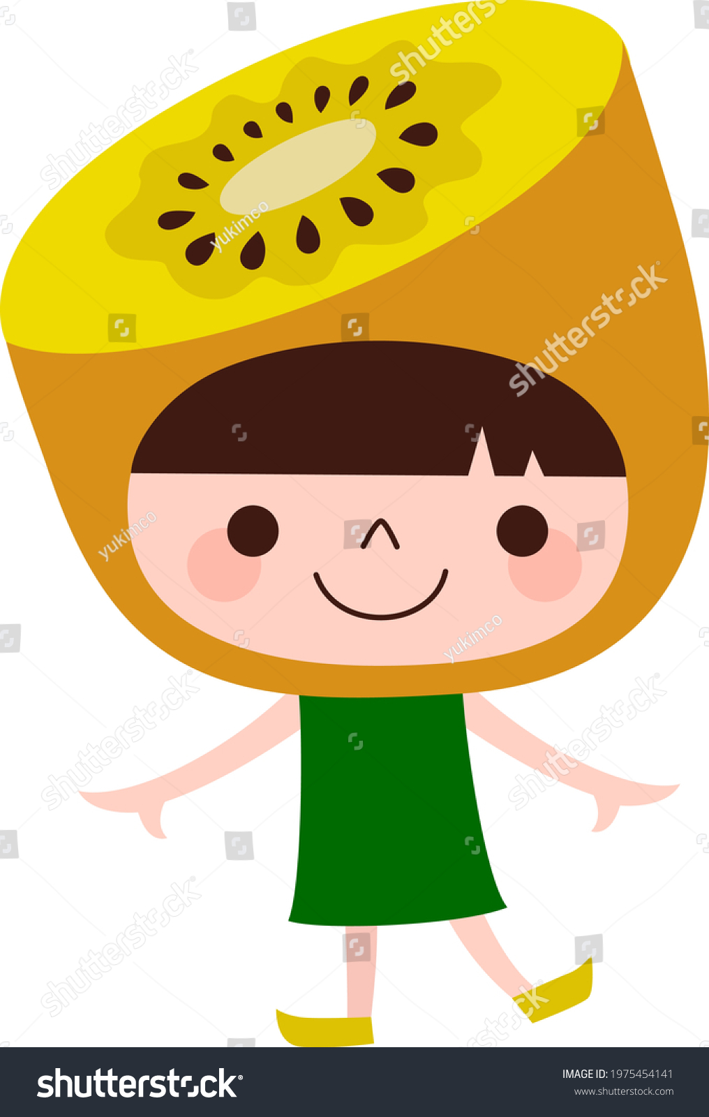 Golden Kiwifruit Character Illustration Child Dancing Stock Vector ...