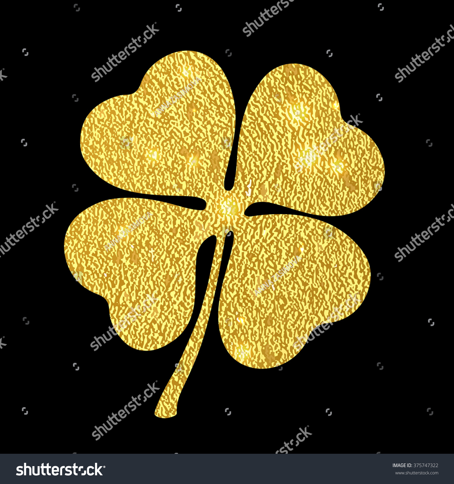 Golden Leaf Clover On Black Background Stock Vector 375747322 ...