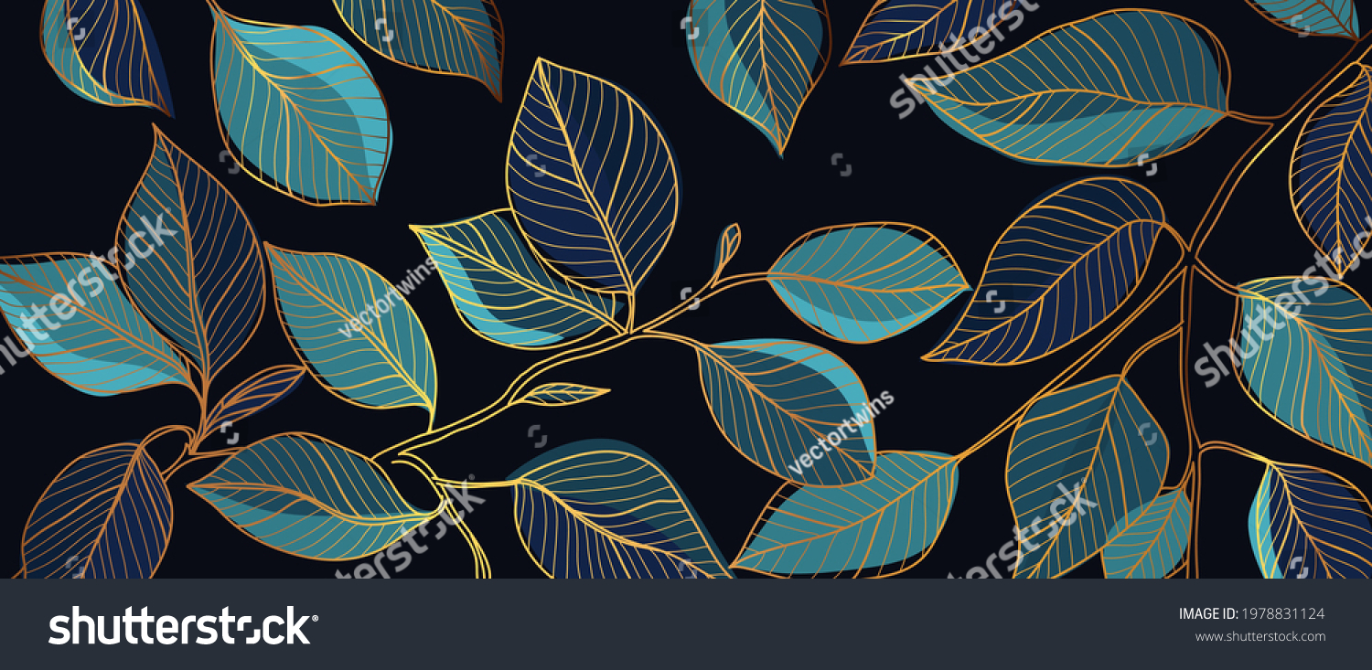 SVG of Golden leaves line art background vector. luxury gold abstract wallpaper with blue and tidewater green color. Design for prints, Home decoration, fabric and cover design. vector illustration. svg