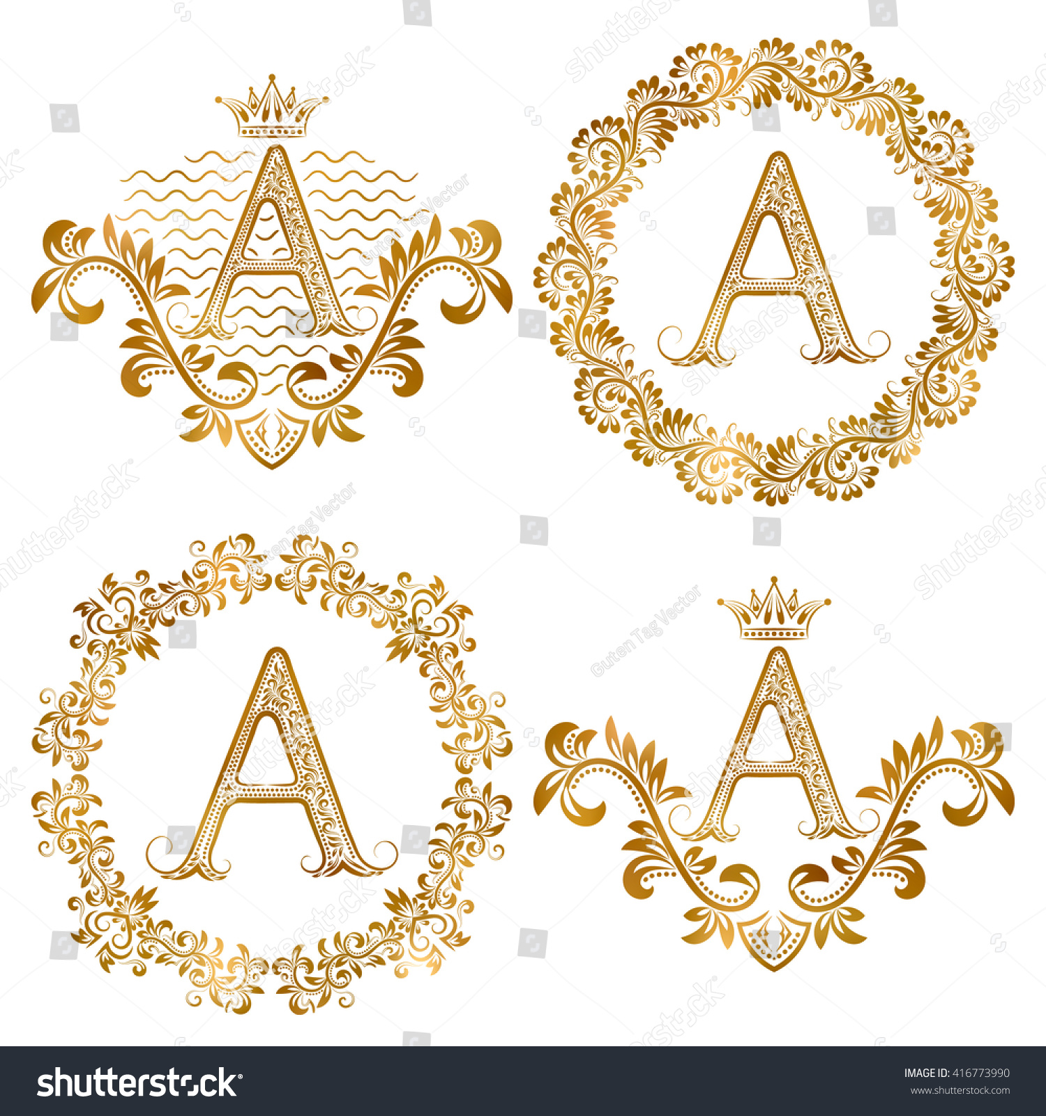 Download Golden Letter Vintage Monograms Set Heraldic Stock Vector 416773990 - Shutterstock