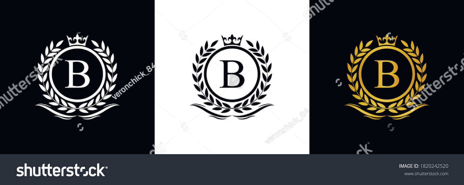 Golden Letter B Laurel Wreath Template Stock Vector (Royalty Free ...