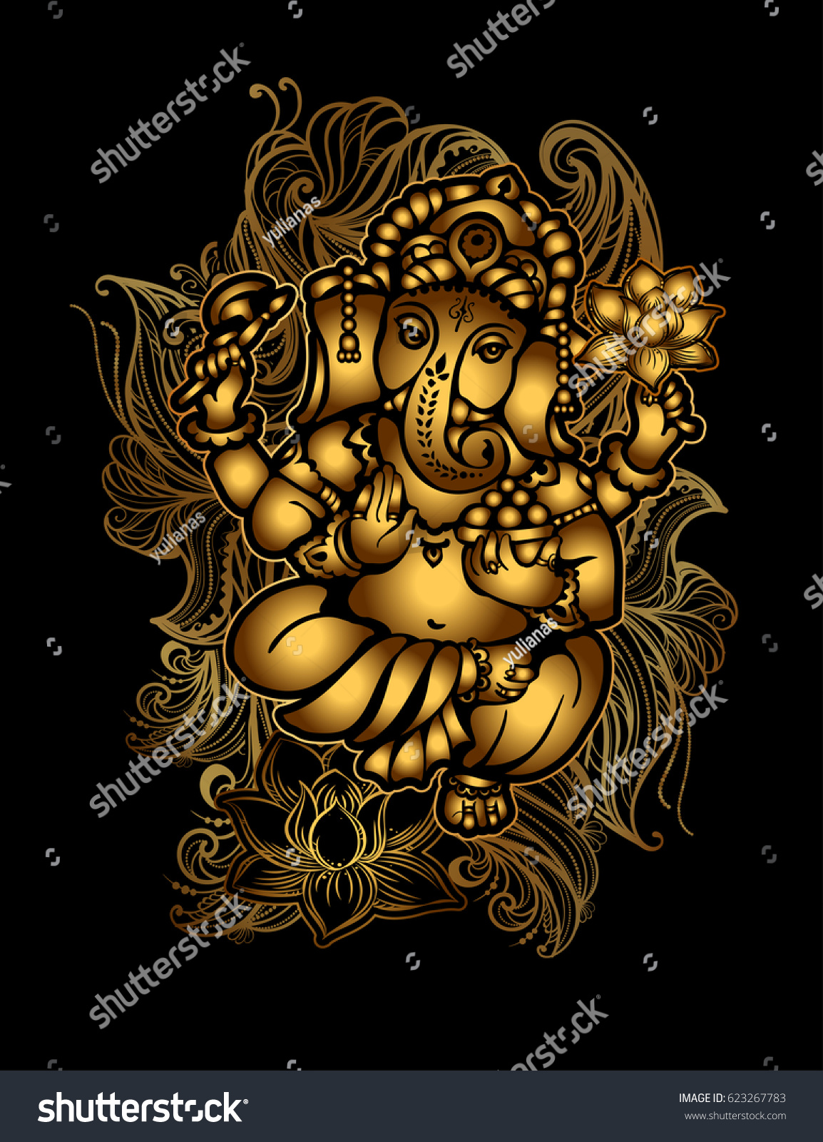 Golden Lord Ganesha Lotus Symbol Purity Stock Vector (Royalty Free ...