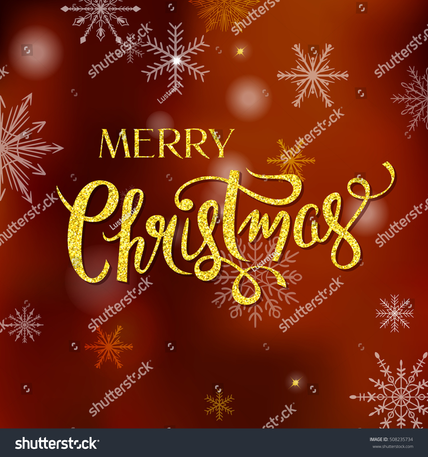 Golden Merry Christmas Greeting Card With Golden Hand Drawn Lettering ...