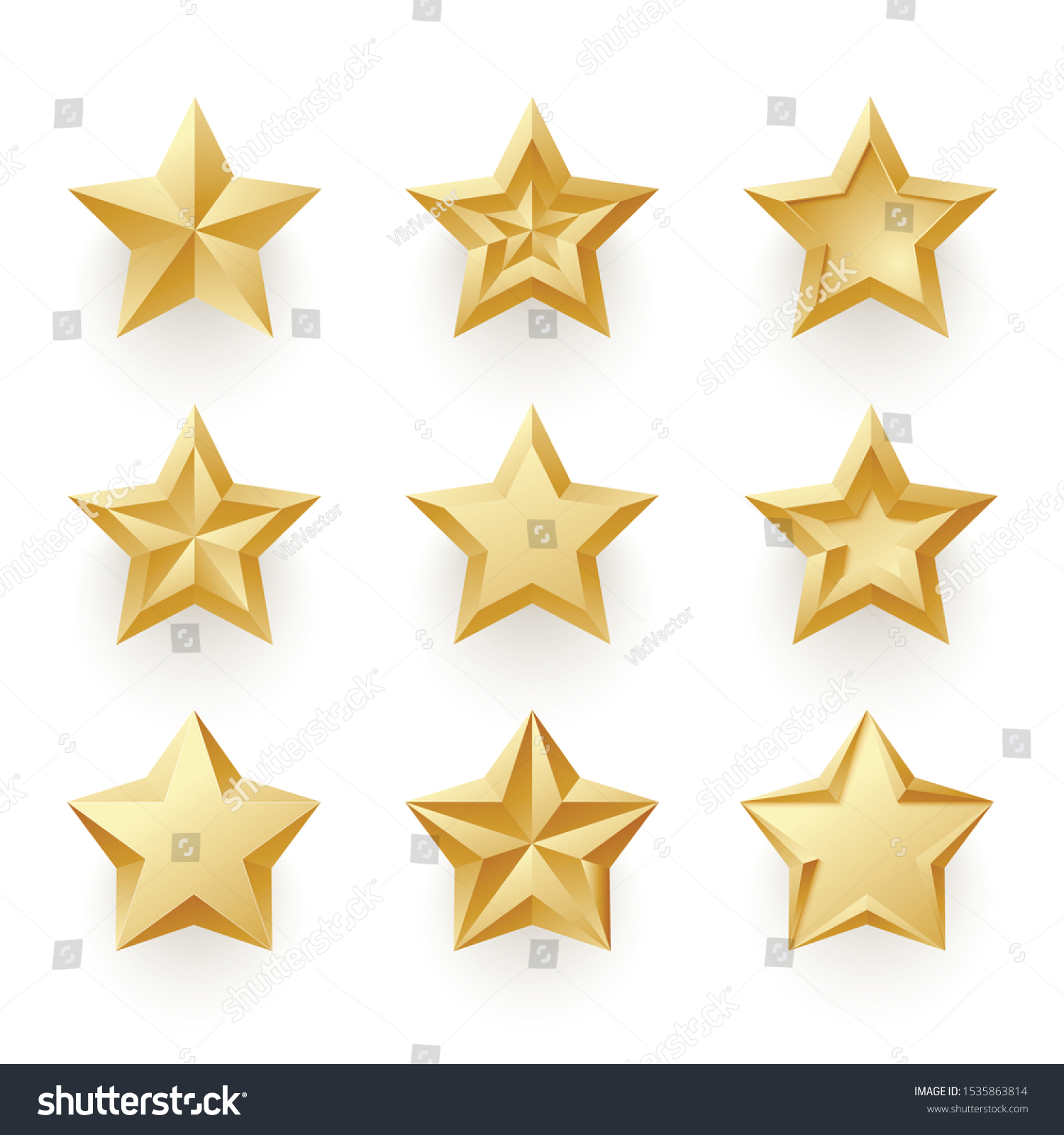 Golden Metallic Star Realistic Vector Illustrations Stock Vector ...