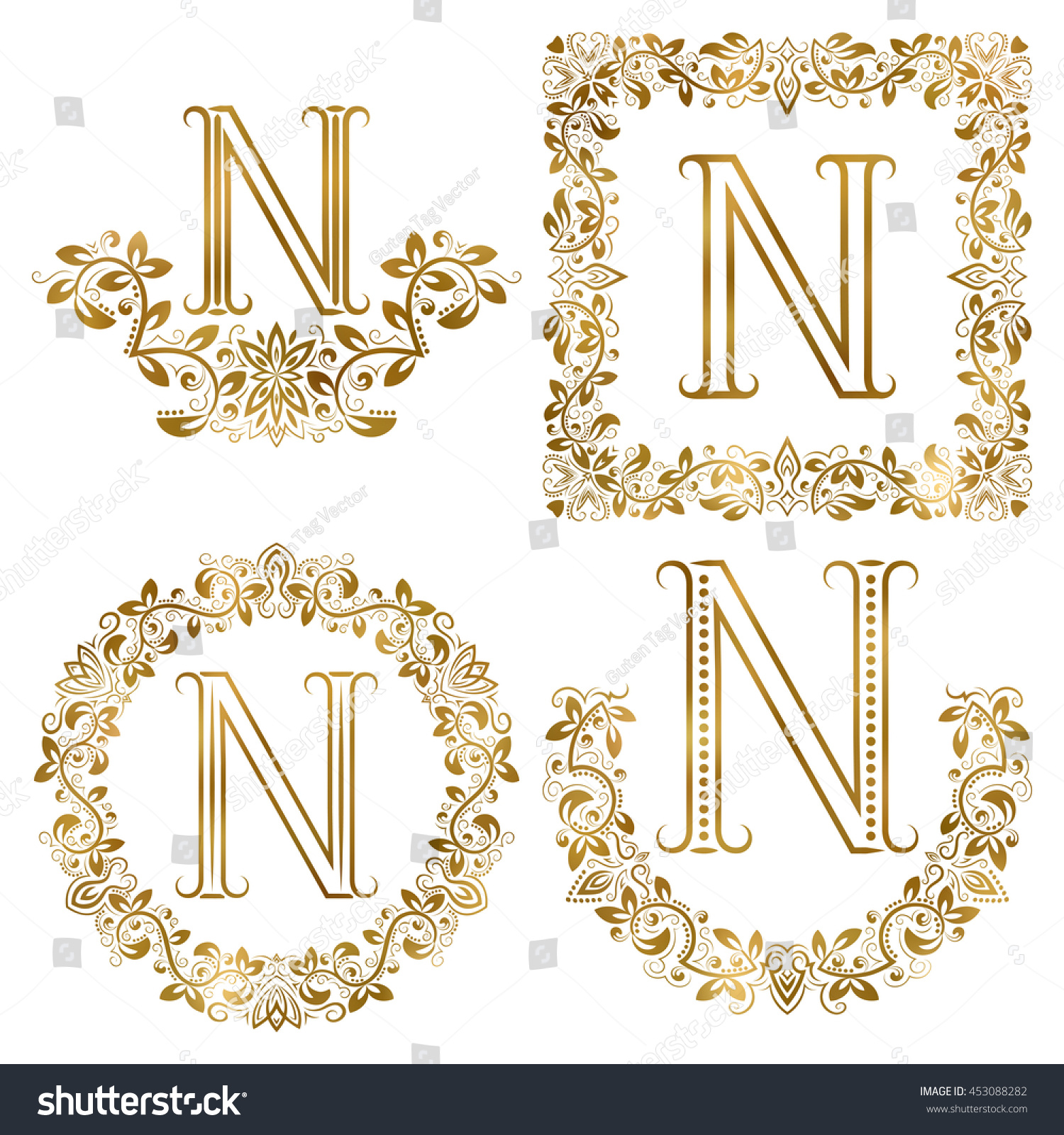 Golden N Letter Ornamental Monograms Set Stock Vector 453088282 ...