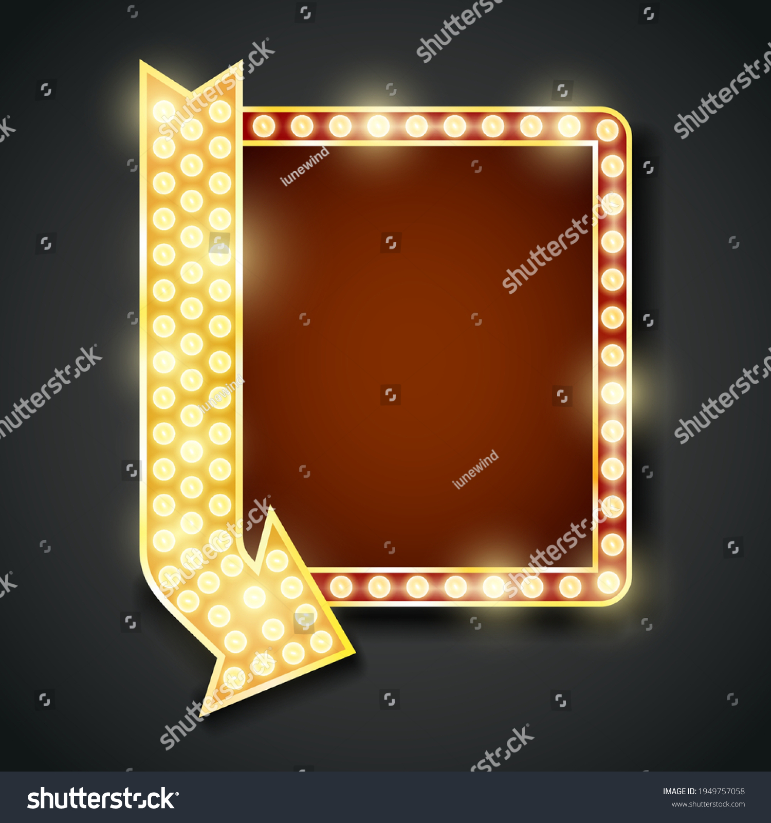SVG of Golden neon colored sign with light bulbs arrow entrance position svg