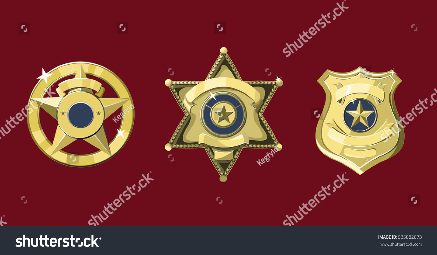 SVG of Golden police and sheriff badges on dark red background svg