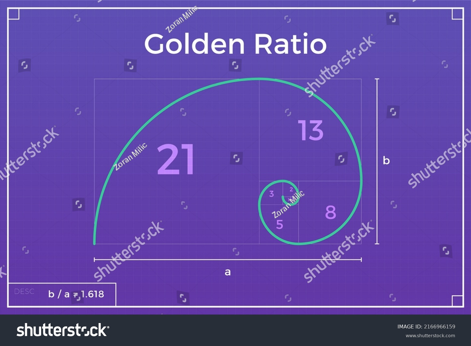 Golden Ratio Blueprint Fibonacci Sequence Represented Stock Vector ...