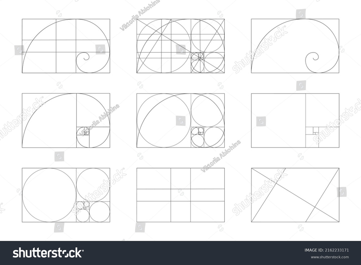 Golden Ratio Template Set Fibonacci Sequence Stock Vector Royalty Free 2162233171 Shutterstock