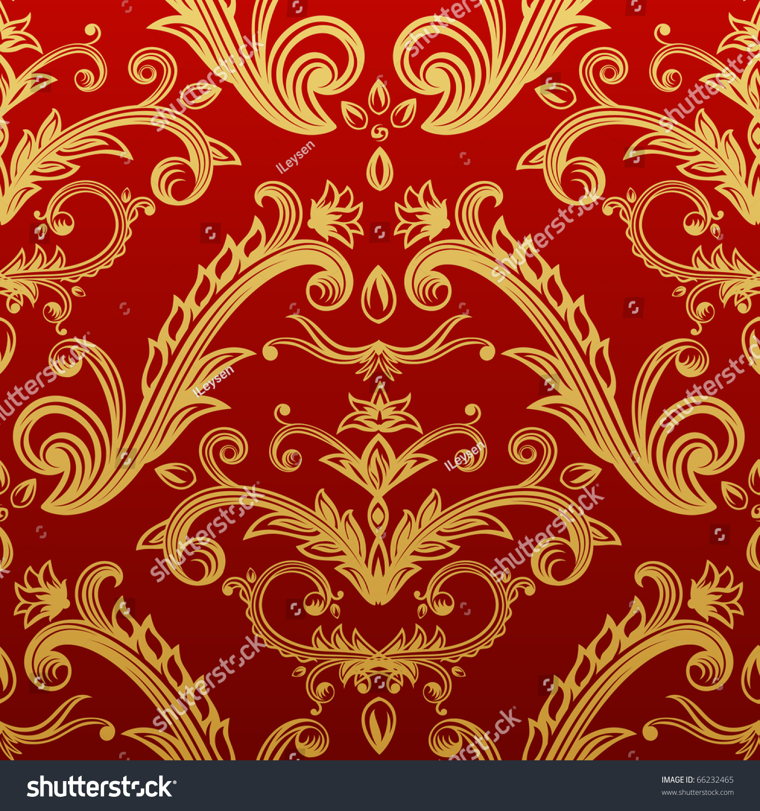 Golden Seamless Ornate Pattern On Red Background. Stock Vector ...