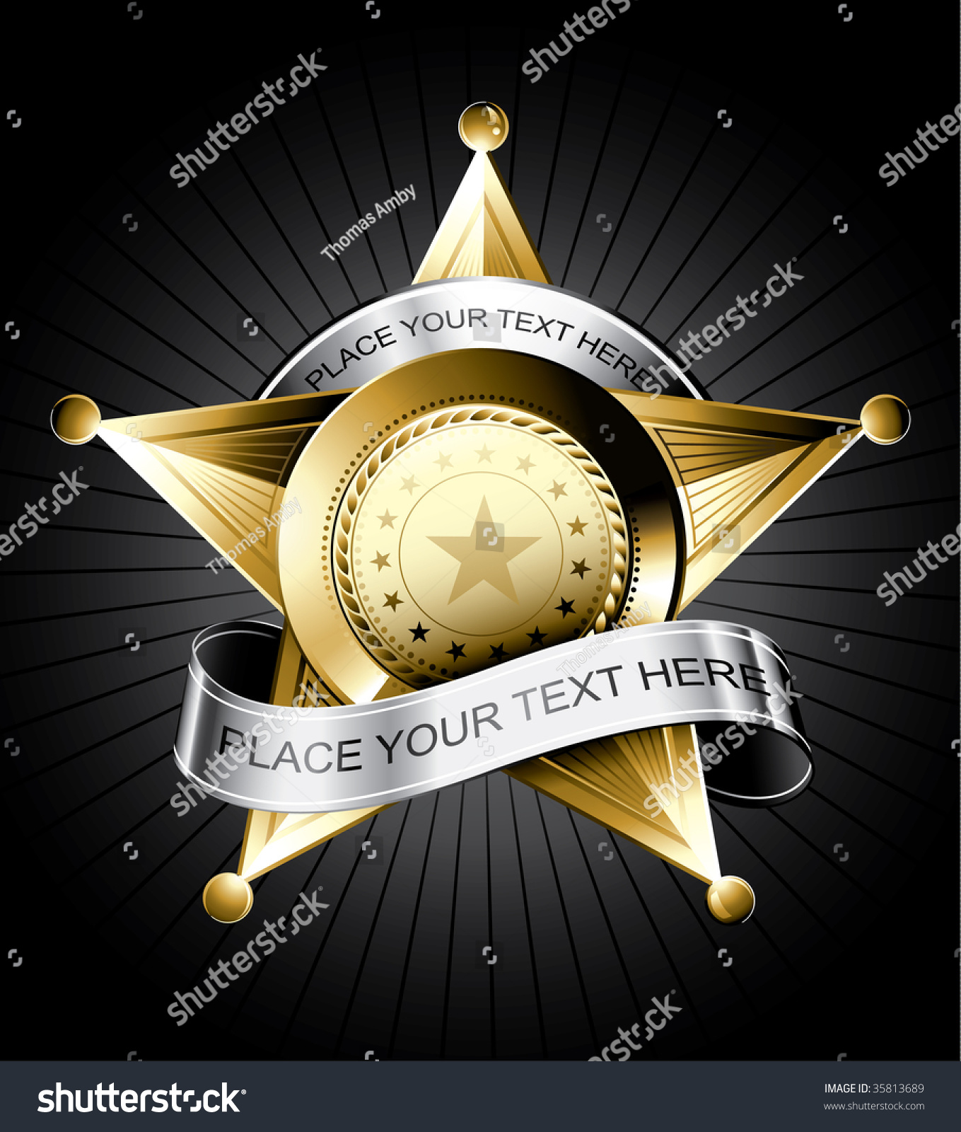 SVG of Golden sheriff badge design with a silver ribbon for text svg