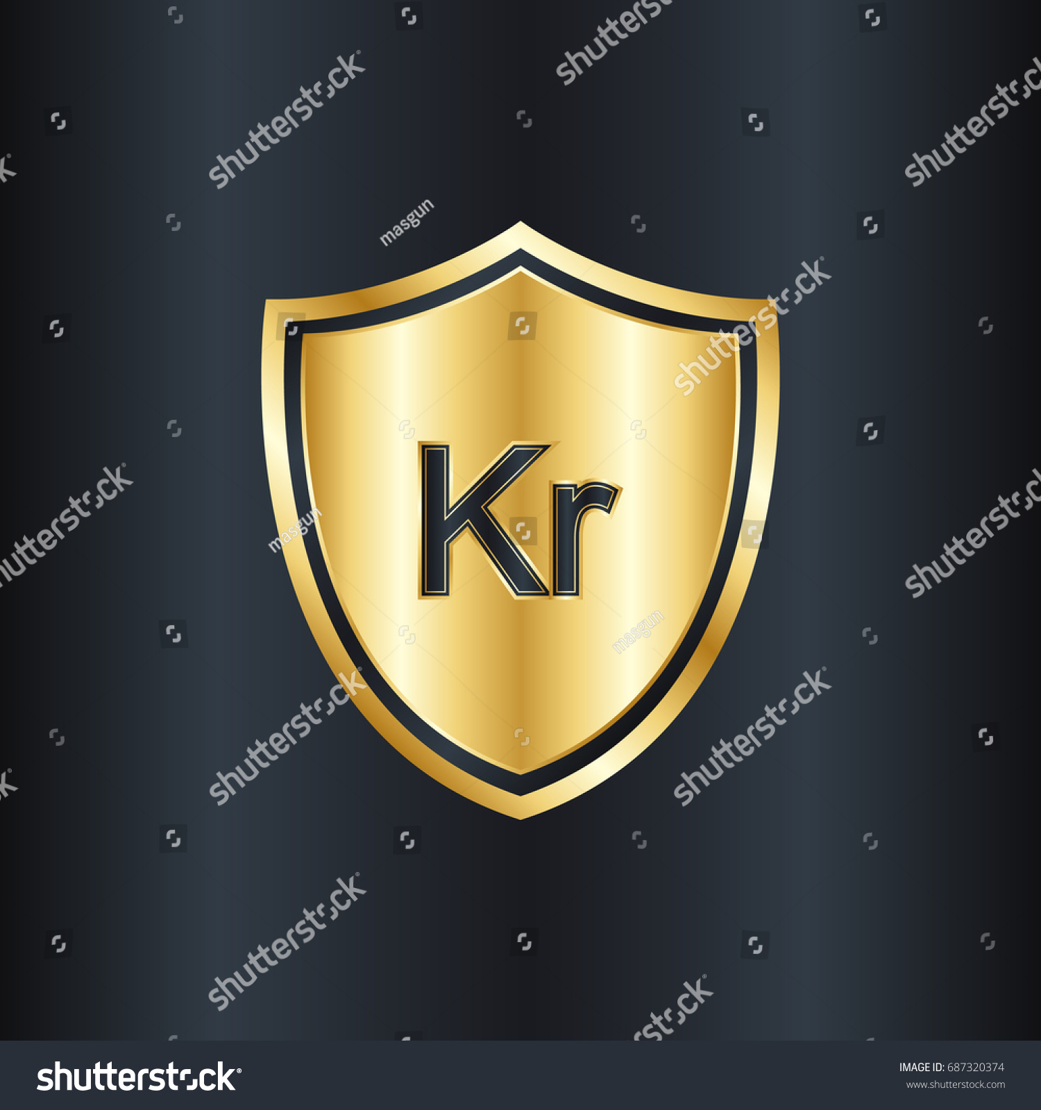 Golden Shield Krone Currency Symbol Stock Vector Royalty Free 687320374