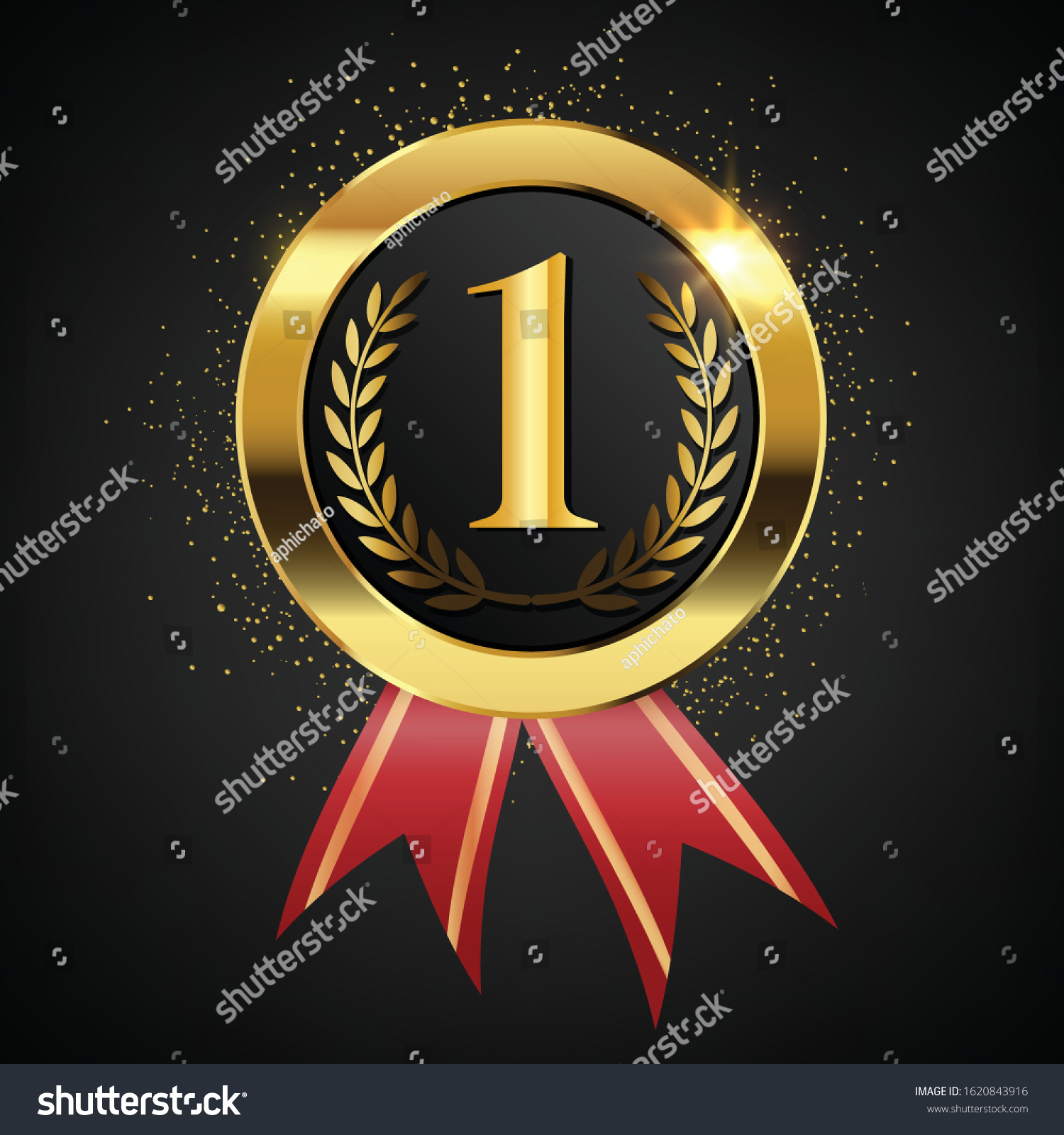 Golden 1st Place Badge Red Ribbongold Stock Vector (Royalty Free ...